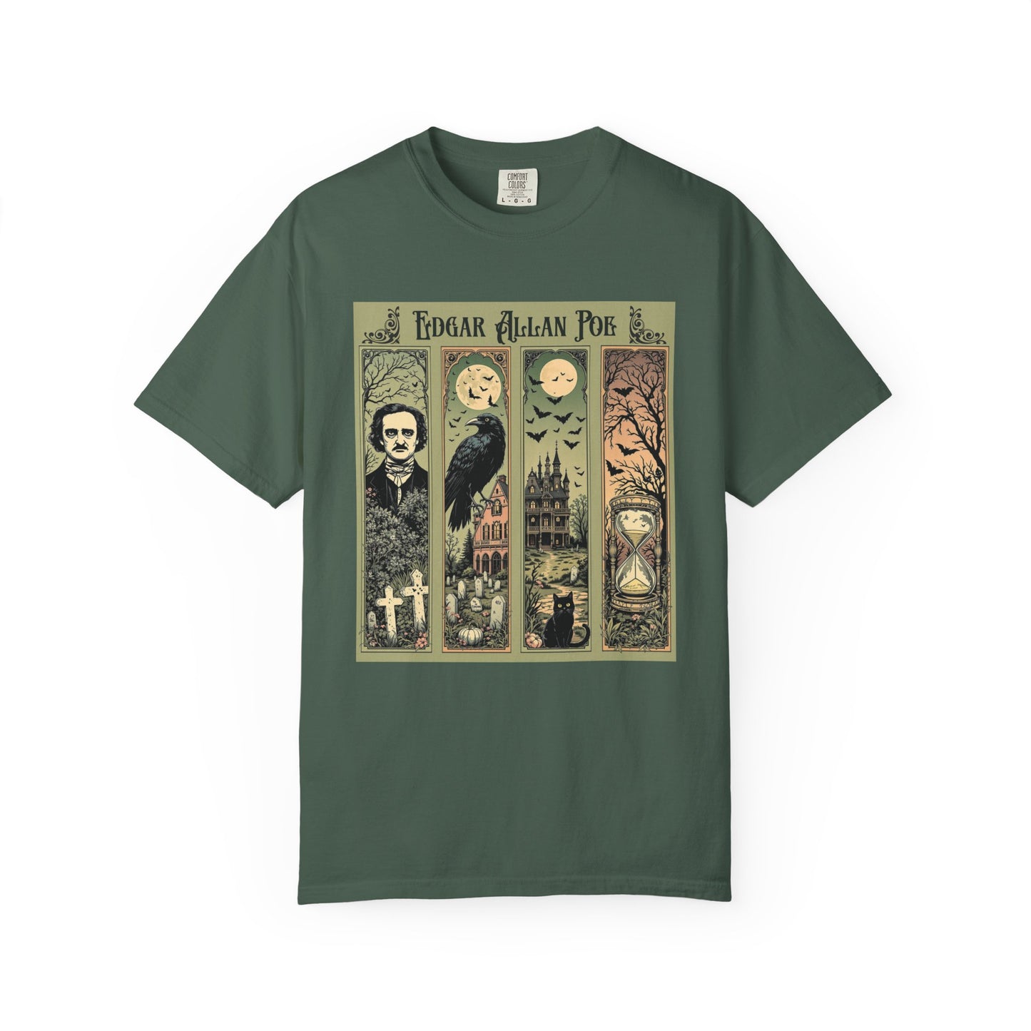 Edgar Allan Poe T-Shirt Gothic Graphic Tee The Raven Nevermore Quote Horror Literature Shirt Dark Academia Aesthetic Halloween Party Gift T-Shirt Printify Blue Spruce S