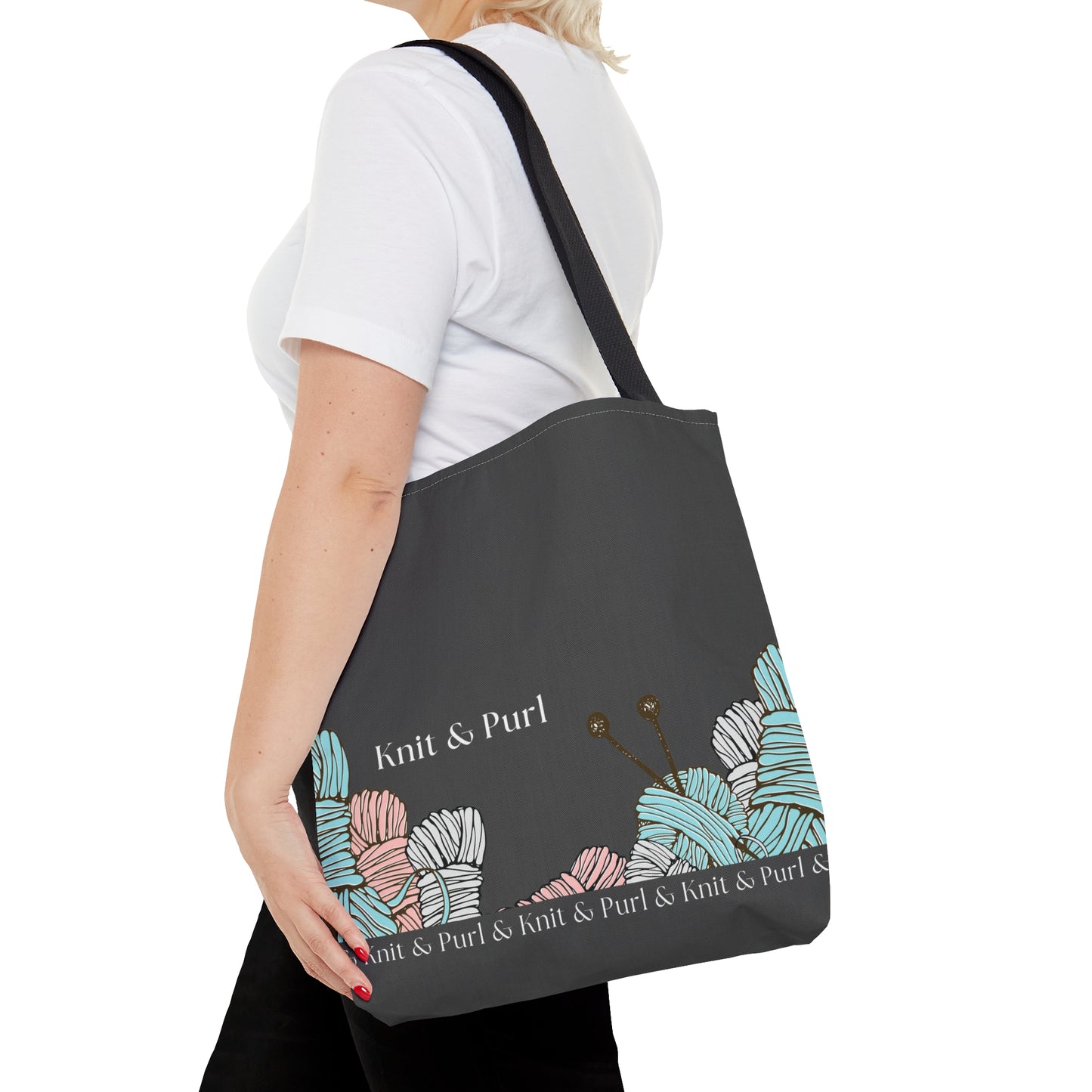 Knit & Purl Tote Bag, Crafter Bag, Yarn Storage Bag, Knitting Project Bag, Crochet Project Bag, Craft Project Tote Bag Bags Printify