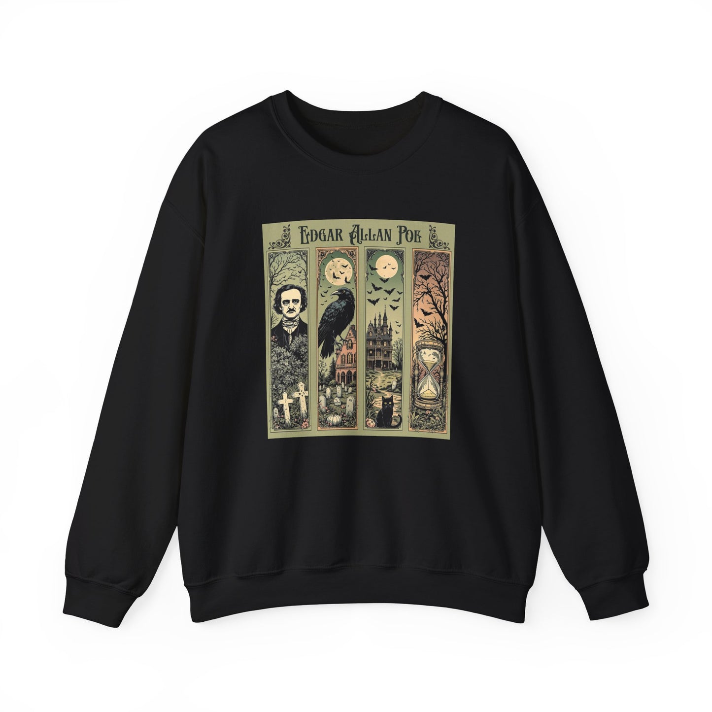 Edgar Allan Poe Sweatshirt The Raven Nevermore Gothic Horror Sweater Dark Academia Macabre Halloween Gift for Book Lovers Birthday Christmas Sweatshirt Printify Black S
