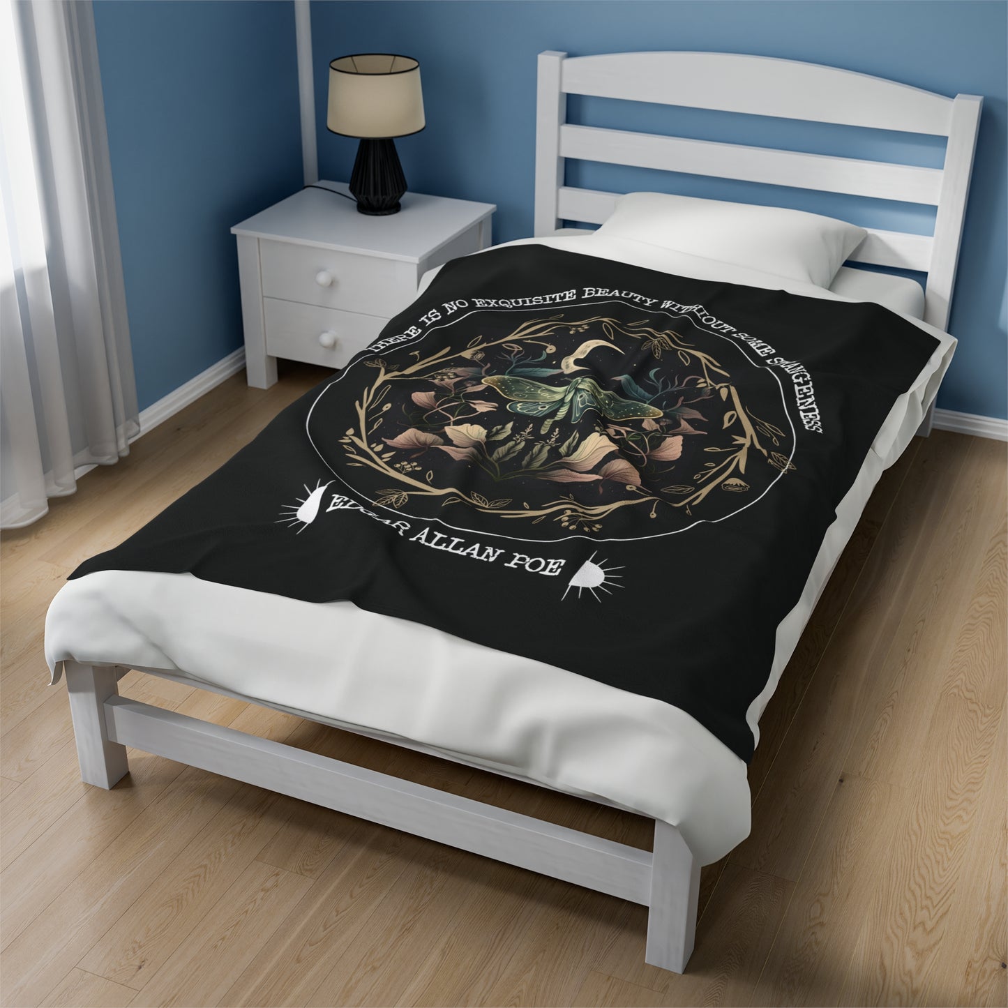 Edgar Allan Poe, Fairycore Nightgarden Throw Blanket, Book Lover Reading Blanket, Gothic Light, Dark Academia, Horror Movie Watching Blanket All Over Prints Printify
