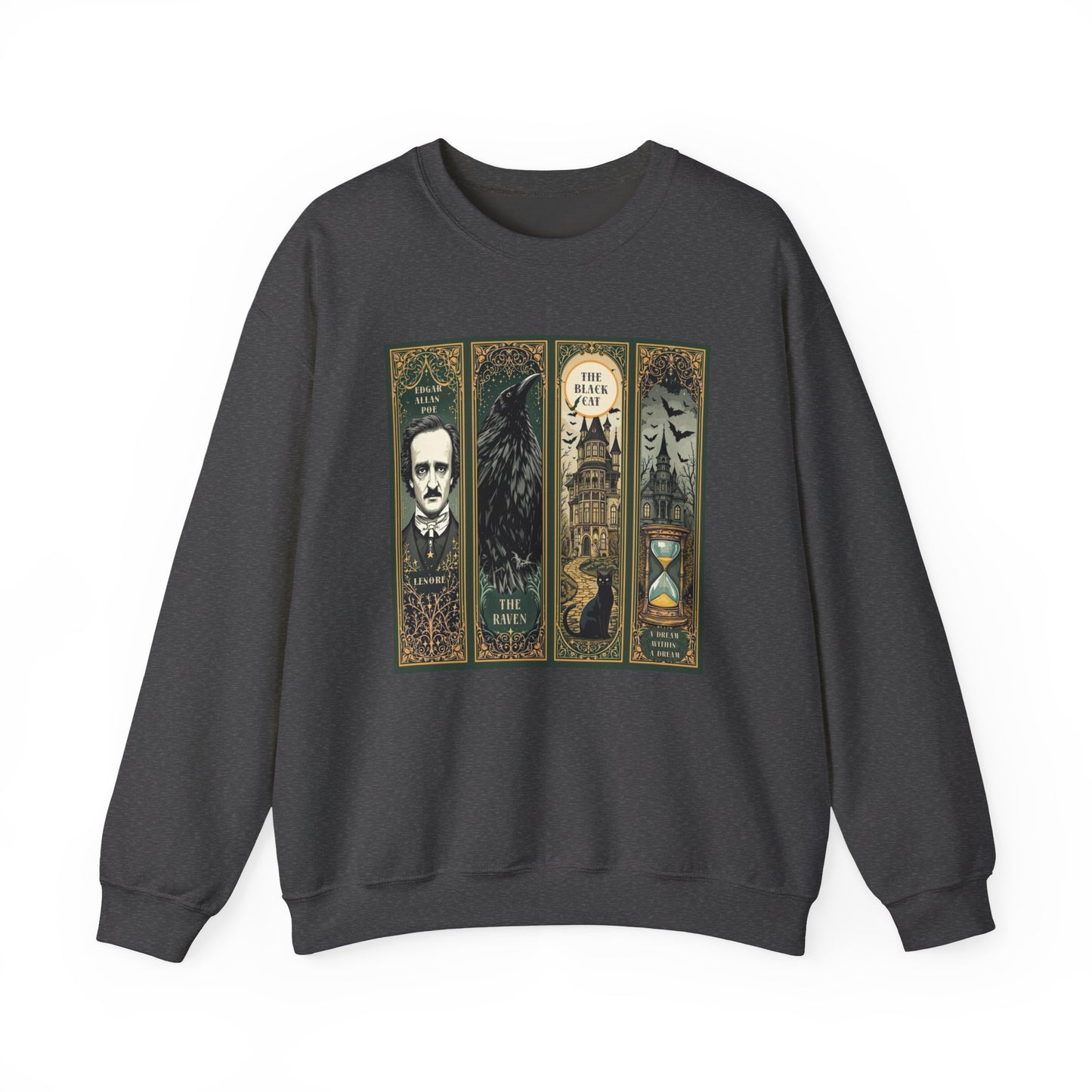 Edgar Allan Poe Sweatshirt The Raven Nevermore Gothic Horror Sweater Dark Academia Macabre Halloween Gift for Book Lovers Birthday Christmas Sweatshirt Printify Dark Heather S