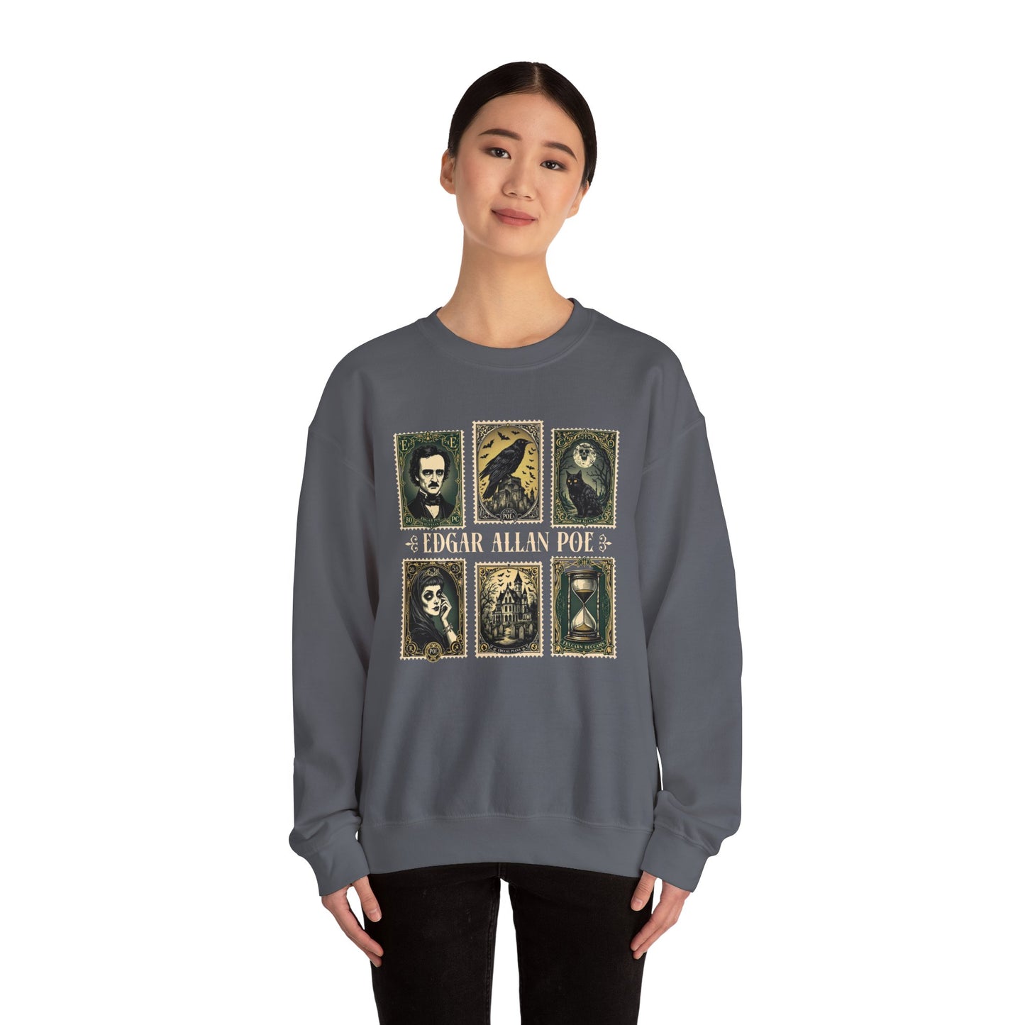 Edgar Allan Poe Sweatshirt The Raven Nevermore Gothic Horror Sweater Dark Academia Macabre Halloween Gift for Book Lovers Birthday Christmas