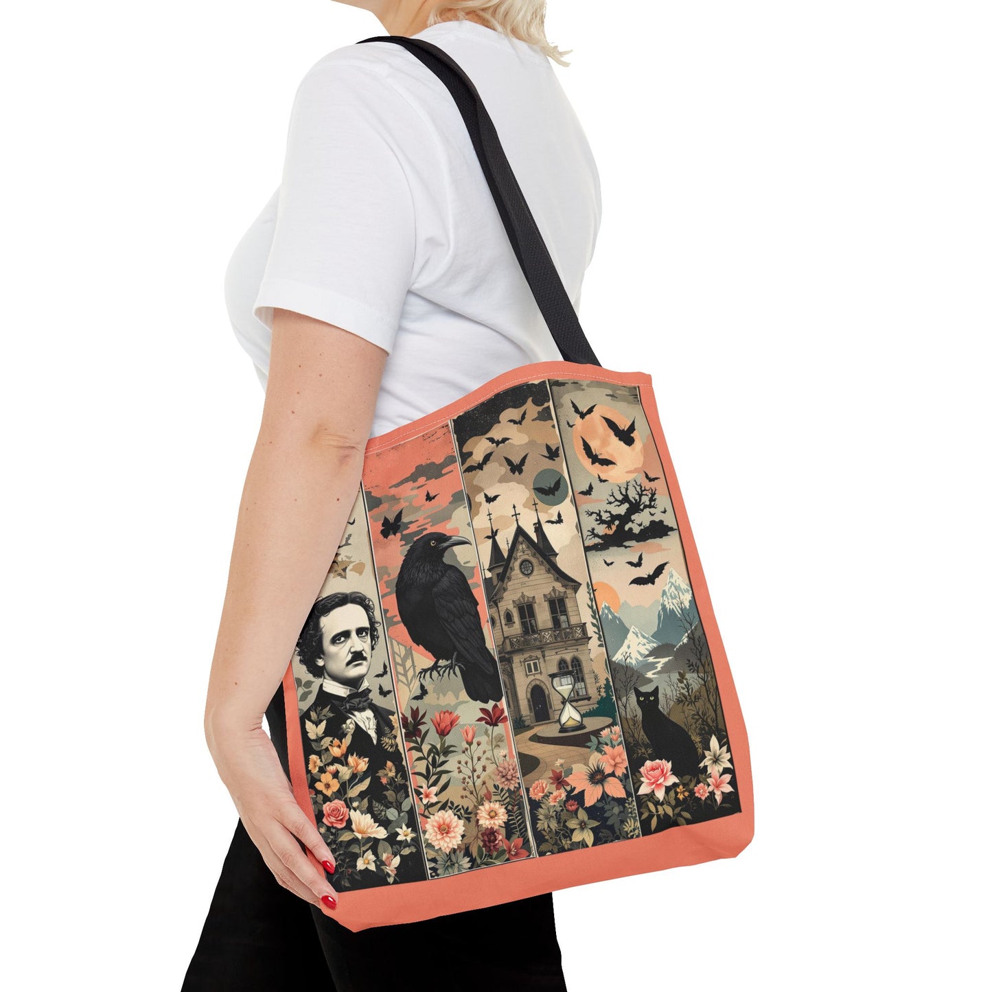 Edgar Allan Poe Tote Bag Gothic Literary Gift for Book Lover Dark Academia Macabre Accessory Halloween Tote Fall School Bag for Poetember Bags Printify