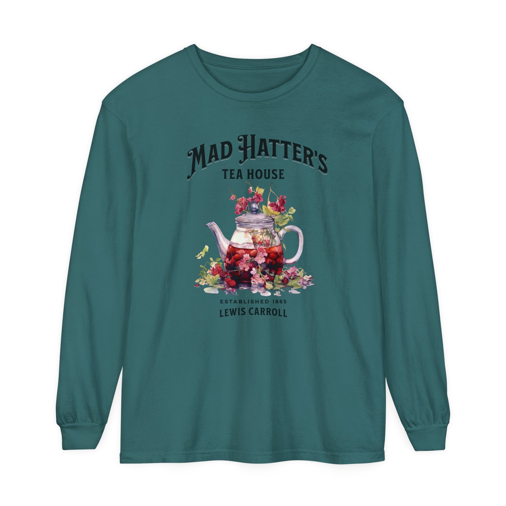 Mad Hatter's Tea Long Sleeve Shirt Alice In Wonderland Lewis Carroll Whimsigoth Academia TShirt Mad Hatter Tea Party Tee Bookish Booktok Long-sleeve Printify Blue Spruce S