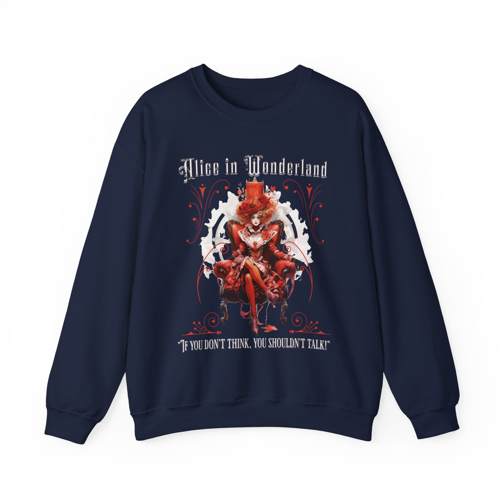 Queen of Hearts Sweatshirt, Alice In Wonderland Lewis Carroll Whimsigoth Academia Sweater Mad Hatter Tea Party Tee Bookish Booktok Gift Sweatshirt Printify S Navy