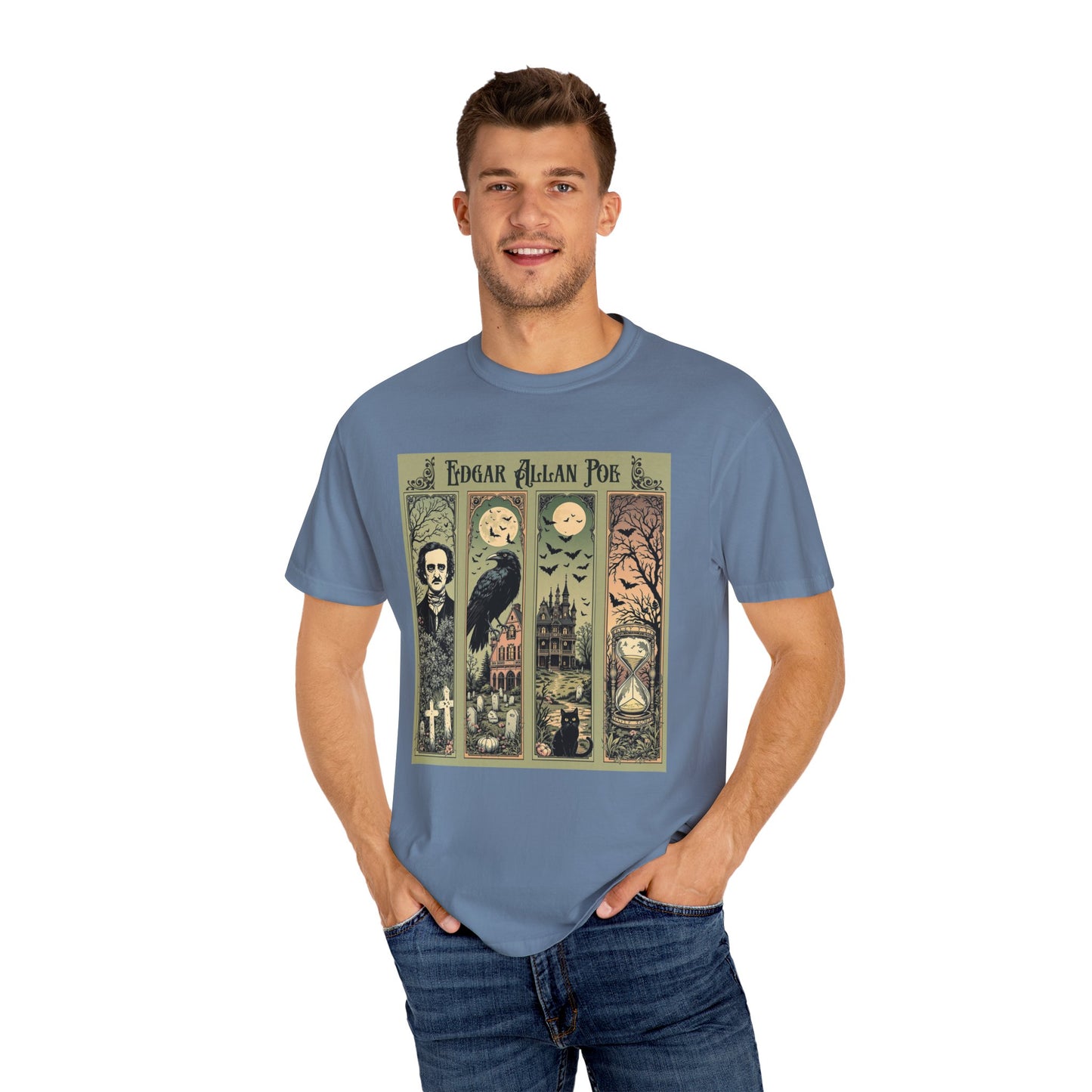 Edgar Allan Poe T-Shirt Gothic Graphic Tee The Raven Nevermore Quote Horror Literature Shirt Dark Academia Aesthetic Halloween Party Gift