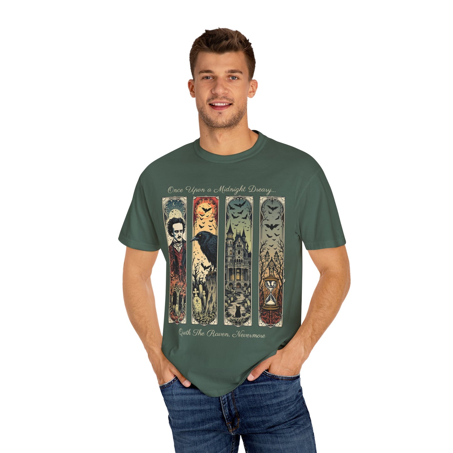 Edgar Allan Poe T-Shirt Gothic Graphic Tee The Raven Nevermore Quote Horror Literature Shirt Dark Academia Aesthetic Halloween Party Gift