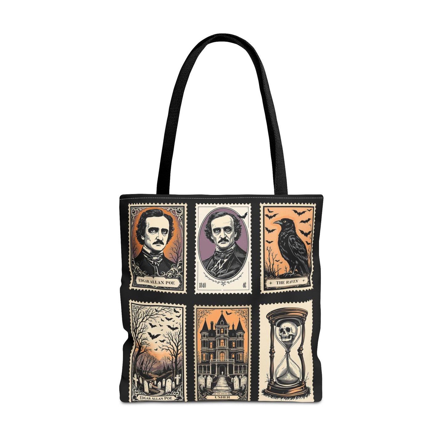Edgar Allan Poe Tote Bag Gothic Literary Gift for Book Lover Dark Academia Macabre Accessory Halloween Tote Fall School Bag for Poetember Bags Printify 18" × 18'' Black