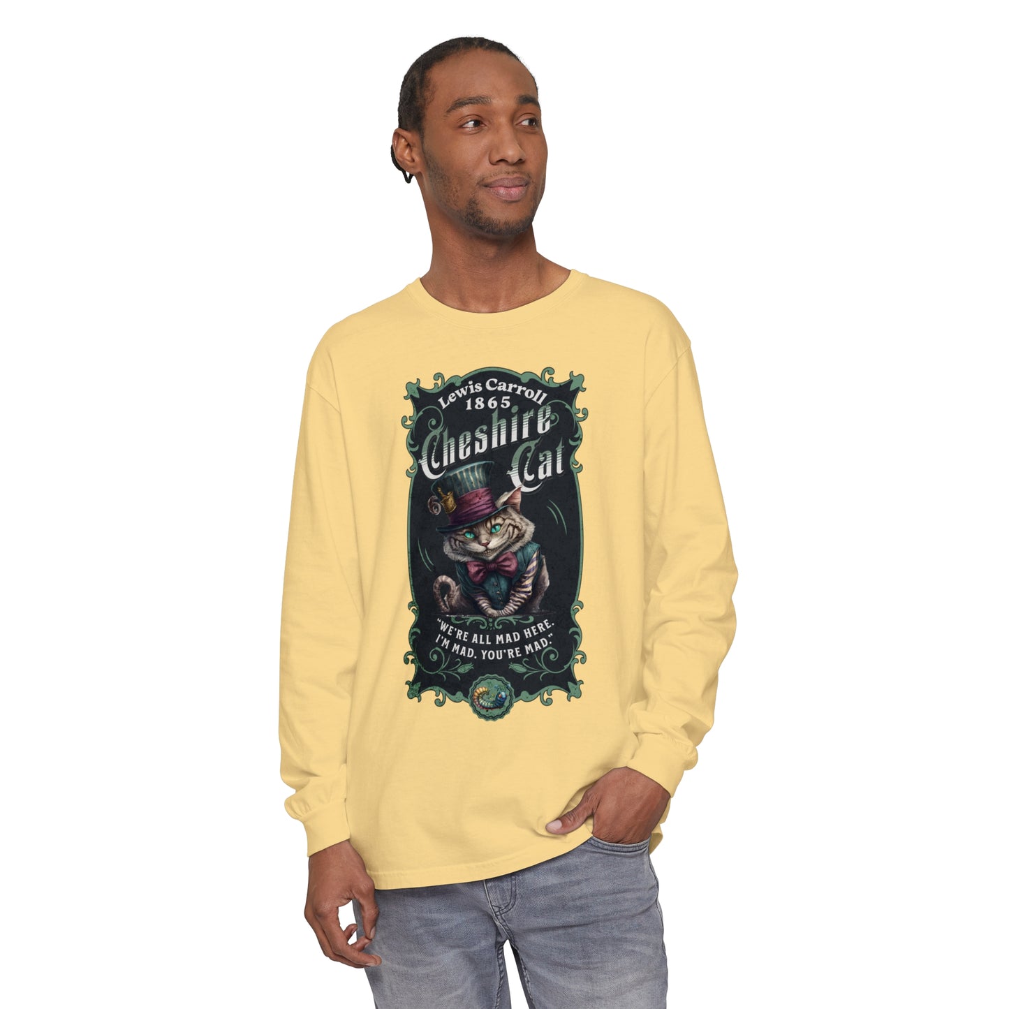 Cheshire Cat Long Sleeve Shirt, Alice in Wonderland, Lewis Carroll Dark Academia TShirt Mad Hatter Tea Party Bookish Book Lover Booktok Gift Long-sleeve Printify