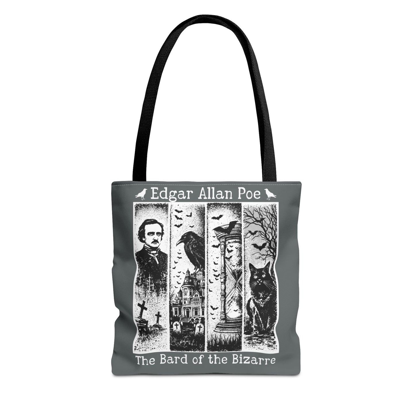 Edgar Allan Poe Tote Bag Gothic Literary Gift for Book Lover Dark Academia Macabre Accessory Halloween Tote Fall School Bag for Poetember Bags Printify 13" × 13'' Black