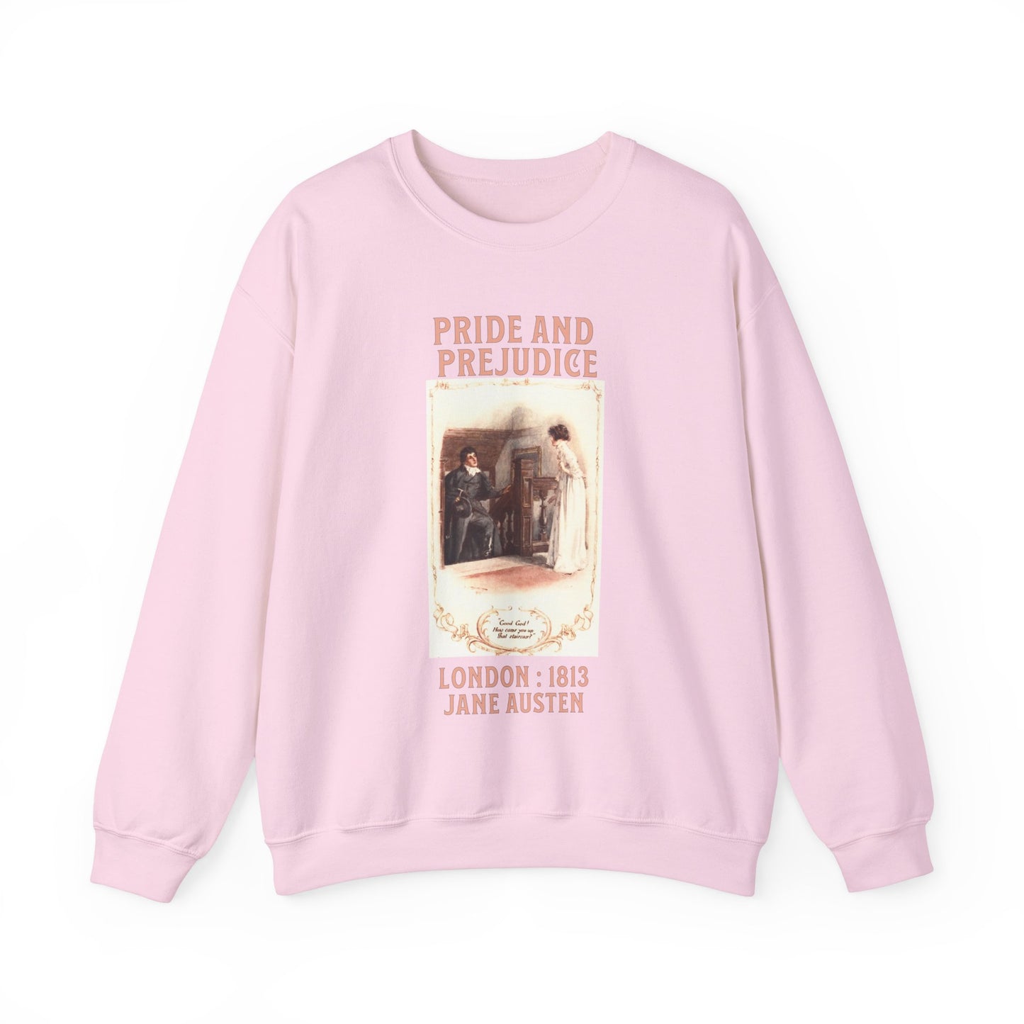 Jane Austen Sweatshirt, Pride & Prejudice Historical Romance Sweater, Bookish Literary Jane Austen Fan Art, Gift for Her, Bookclub Shirt Sweatshirt Printify S Light Pink