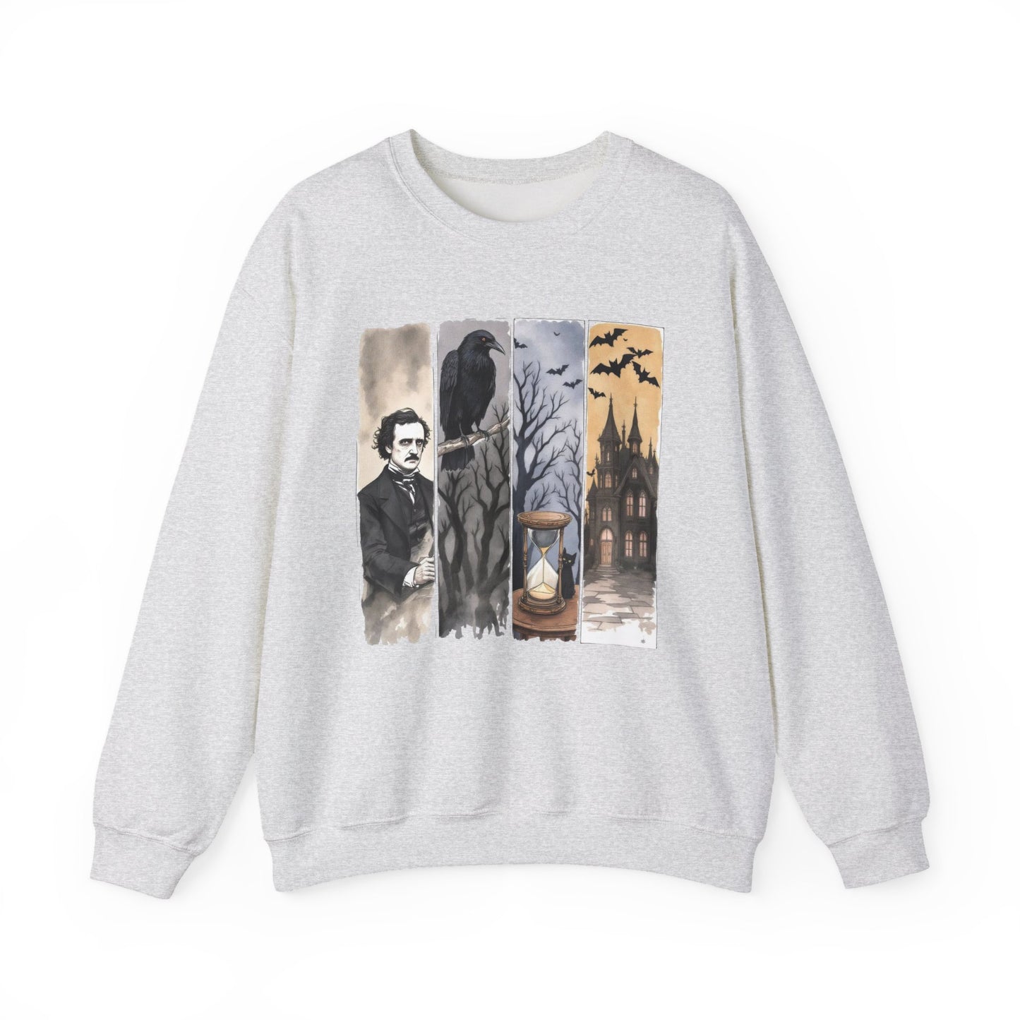 Edgar Allan Poe Sweatshirt The Raven Nevermore Gothic Horror Sweater Dark Academia Macabre Halloween Gift for Book Lovers Birthday Christmas Sweatshirt Printify Ash S