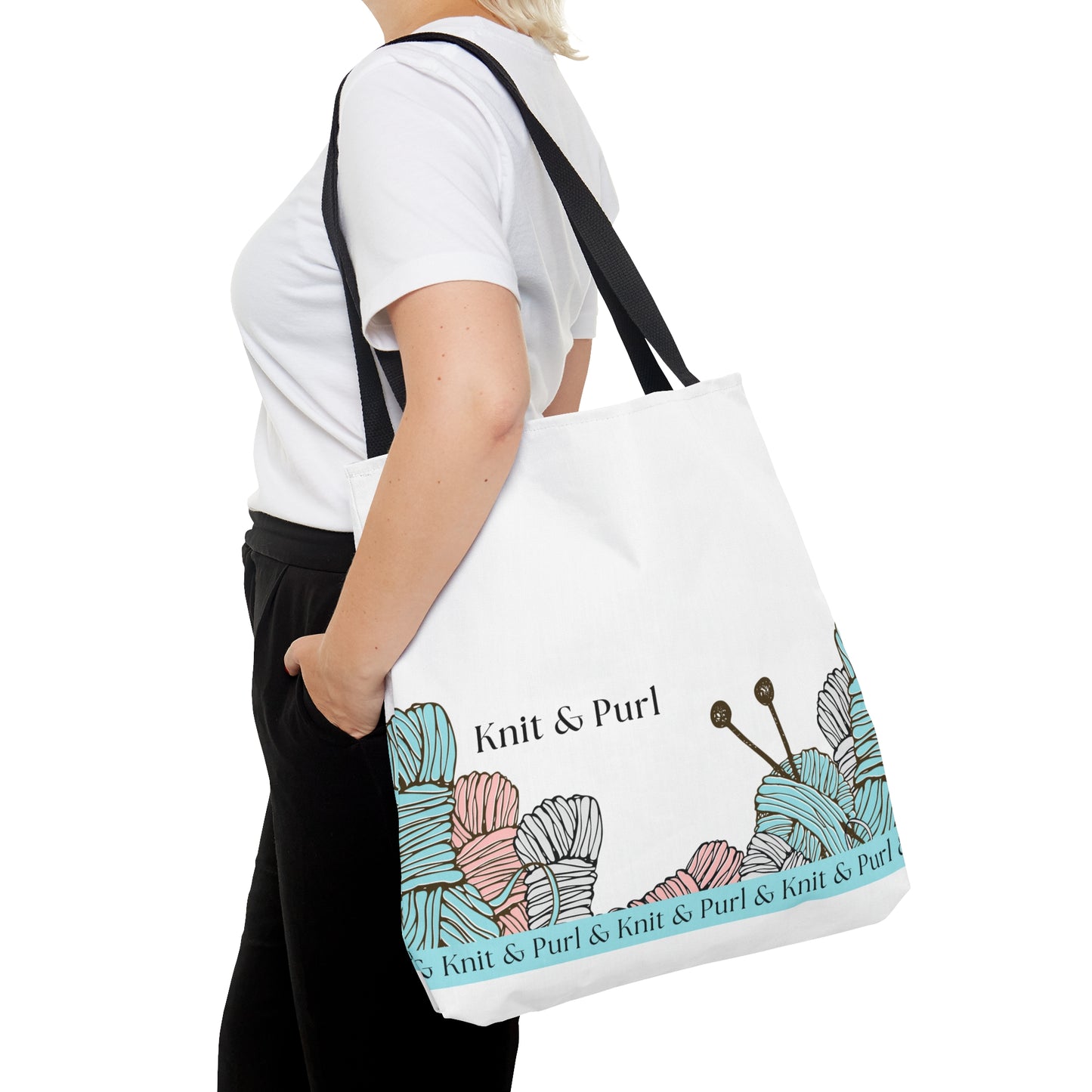 Knit & Purl Tote Bag, Crafter Bag, Yarn Storage Bag, Knitting Project Bag, Crochet Project Bag, Craft Project Tote Bag Bags Printify
