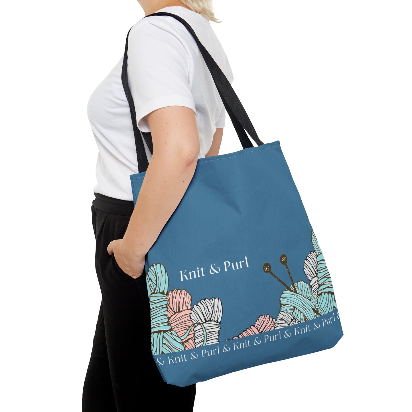 Knit & Purl Tote Bag, Crafter Bag, Yarn Storage Bag, Knitting Project Bag, Crochet Project Bag, Craft Project Tote Bag Bags Printify