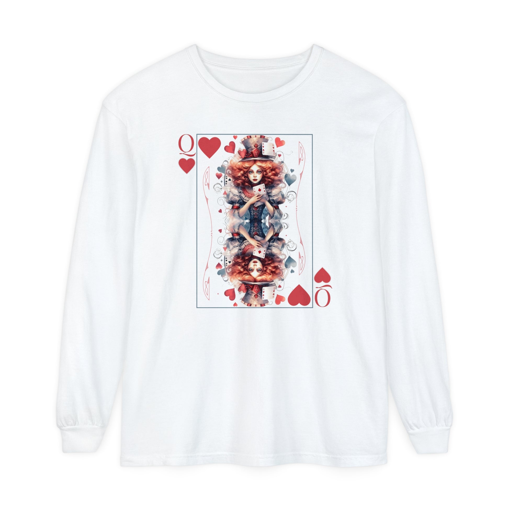 Queen of Hearts Long Sleeve Shirt Alice In Wonderland Lewis Carroll Whimsigoth Academia TShirt Mad Hatter Tea Party Tee Bookish Booktok Gift Long-sleeve Printify White S