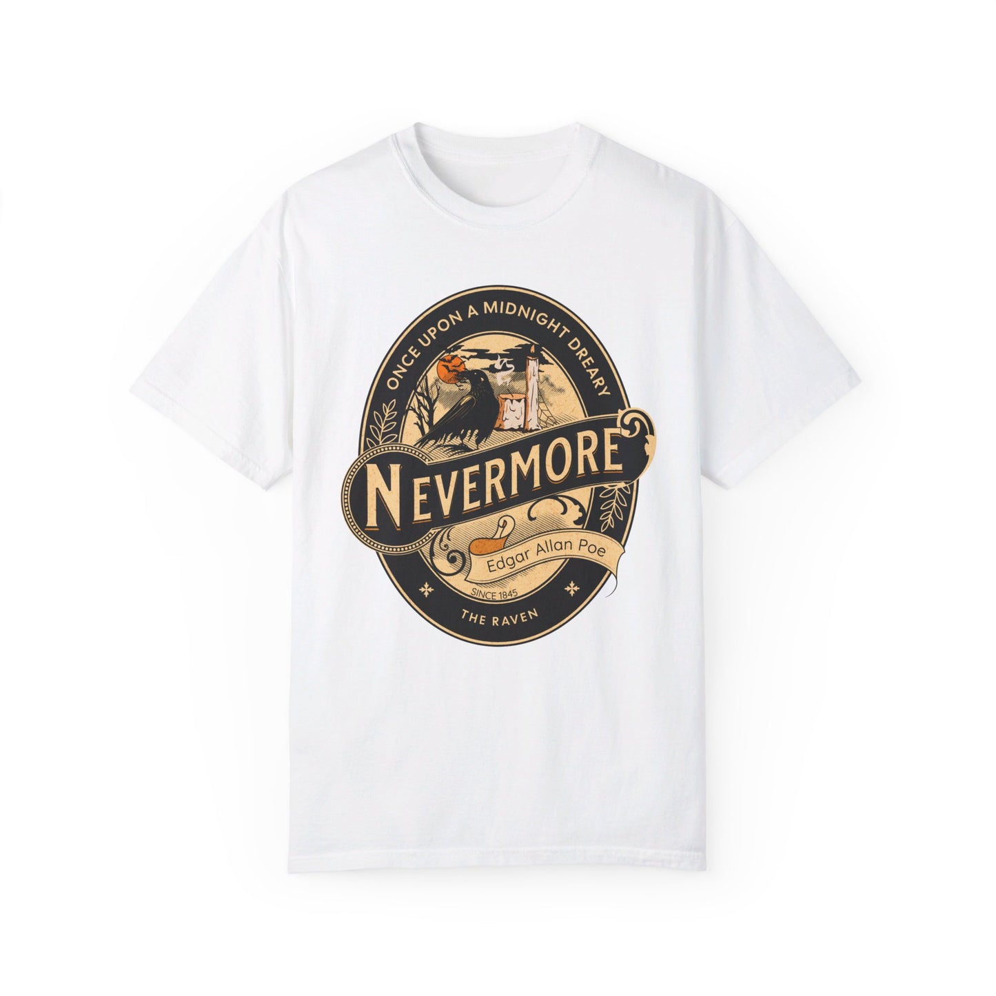 Edgar Allan Poe Shirt, Nevermore The Raven Tee, Book Lover Shirt, Halloween, Gothic, Goblincore Gift, Light Academia, Comfort Colours TShirt T-Shirt Printify White S