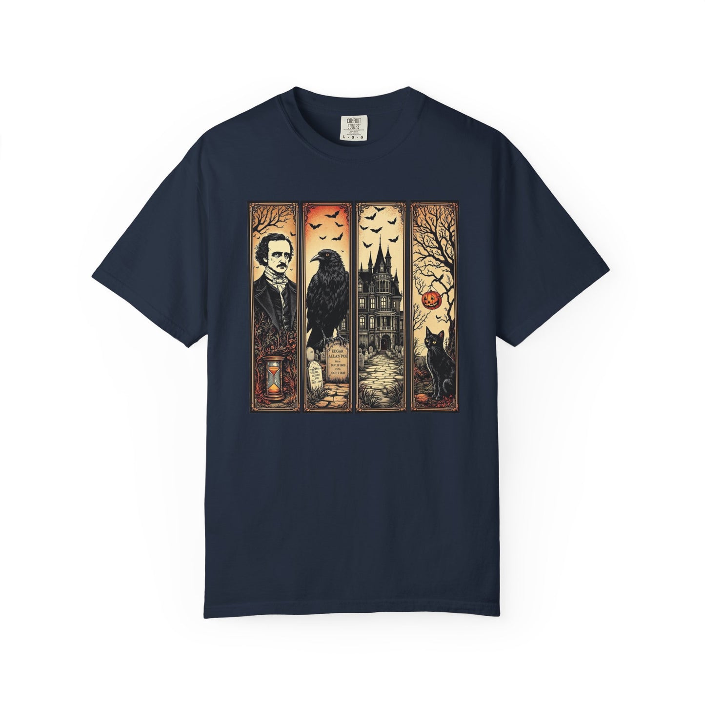 Edgar Allan Poe T-Shirt Gothic Graphic Tee The Raven Nevermore Quote Horror Literature Shirt Dark Academia Aesthetic Halloween Party Gift T-Shirt Printify Navy S