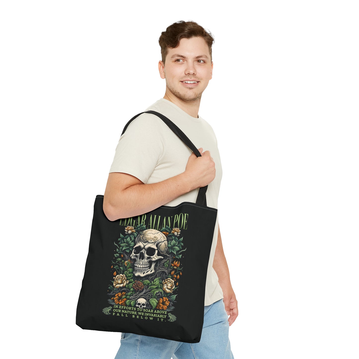 Edgar Allan Poe Tote Bag, Vintage Gothic, Grunge Shoulder Bag, Book, Library, Grocery, Travel Bag, Dark Academia, Bookish, Bookclub Gift, Bags Printify
