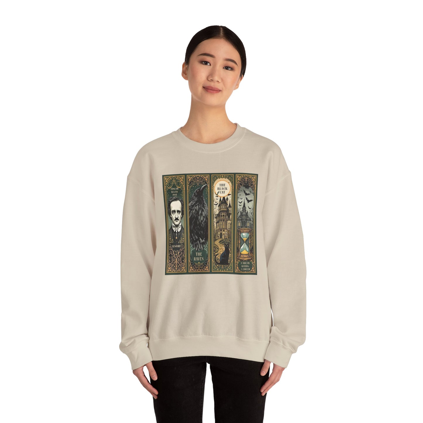 Edgar Allan Poe Sweatshirt The Raven Nevermore Gothic Horror Sweater Dark Academia Macabre Halloween Gift for Book Lovers Birthday Christmas Sweatshirt Printify