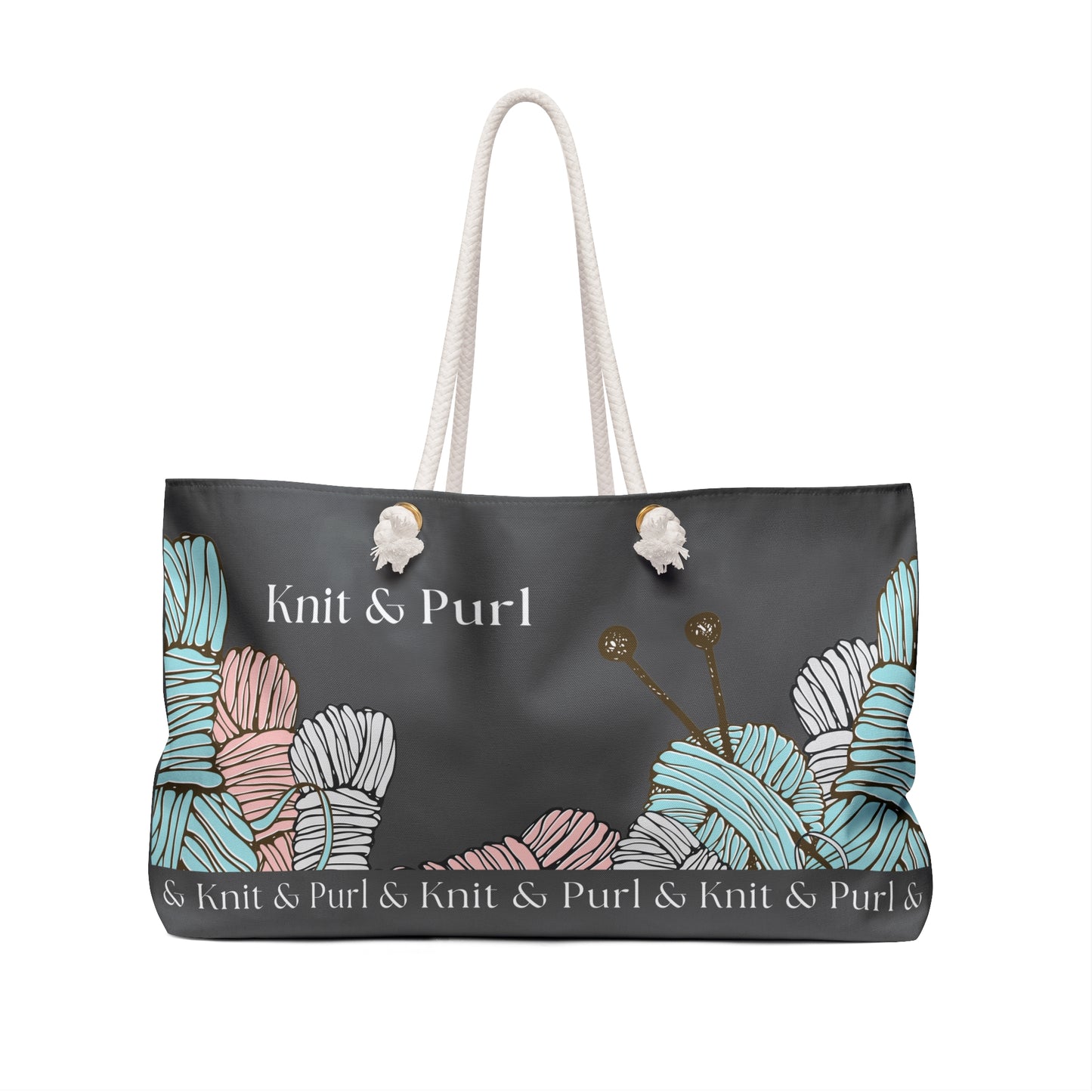 Knit & Purl Weekender Bag or Duffle Bag, Crafter Bag, Yarn Storage Bag, Knitting Project Bag, Crochet Project Bag, Craft Project Tote Bag Bags Printify