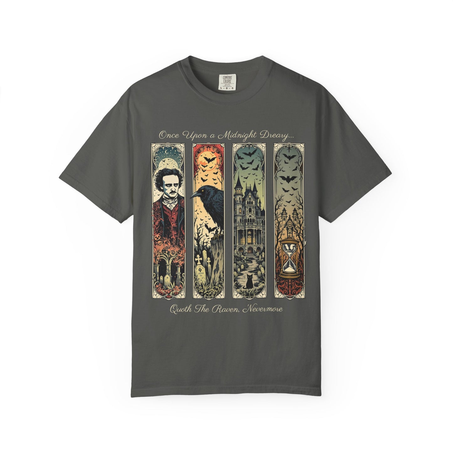 Edgar Allan Poe T-Shirt Gothic Graphic Tee The Raven Nevermore Quote Horror Literature Shirt Dark Academia Aesthetic Halloween Party Gift T-Shirt Printify Pepper S