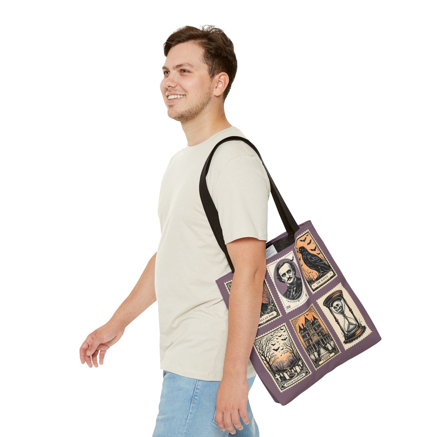 Edgar Allan Poe Tote Bag Gothic Literary Gift for Book Lover Dark Academia Macabre Accessory Halloween Tote Fall School Bag for Poetember Bags Printify
