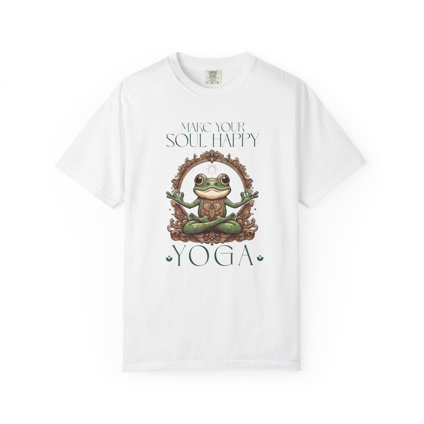Green Yoga Frog Make Your Soul Happy Unisex T-Shirt, Casual Wear, Highlander Fan Gift, T-Shirt Printify White S