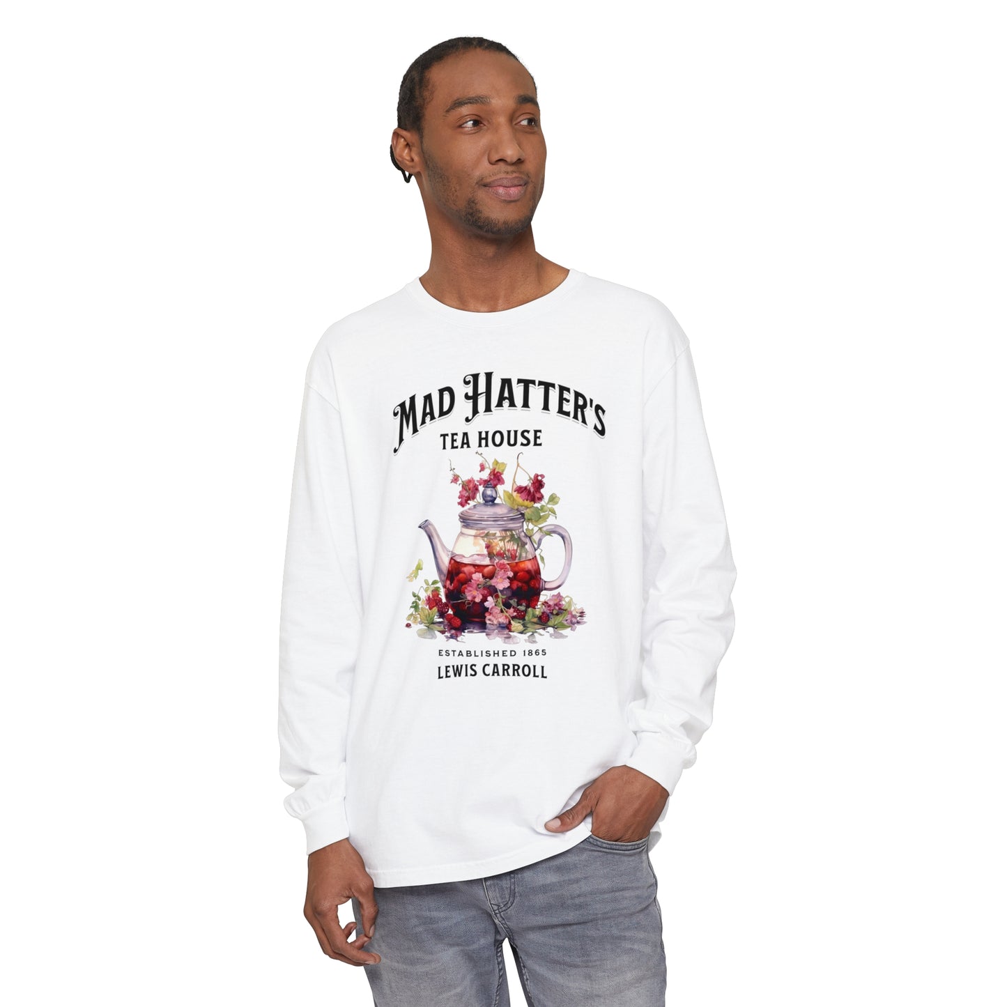 Mad Hatter's Tea Long Sleeve Shirt Alice In Wonderland Lewis Carroll Whimsigoth Academia TShirt Mad Hatter Tea Party Tee Bookish Booktok Long-sleeve Printify
