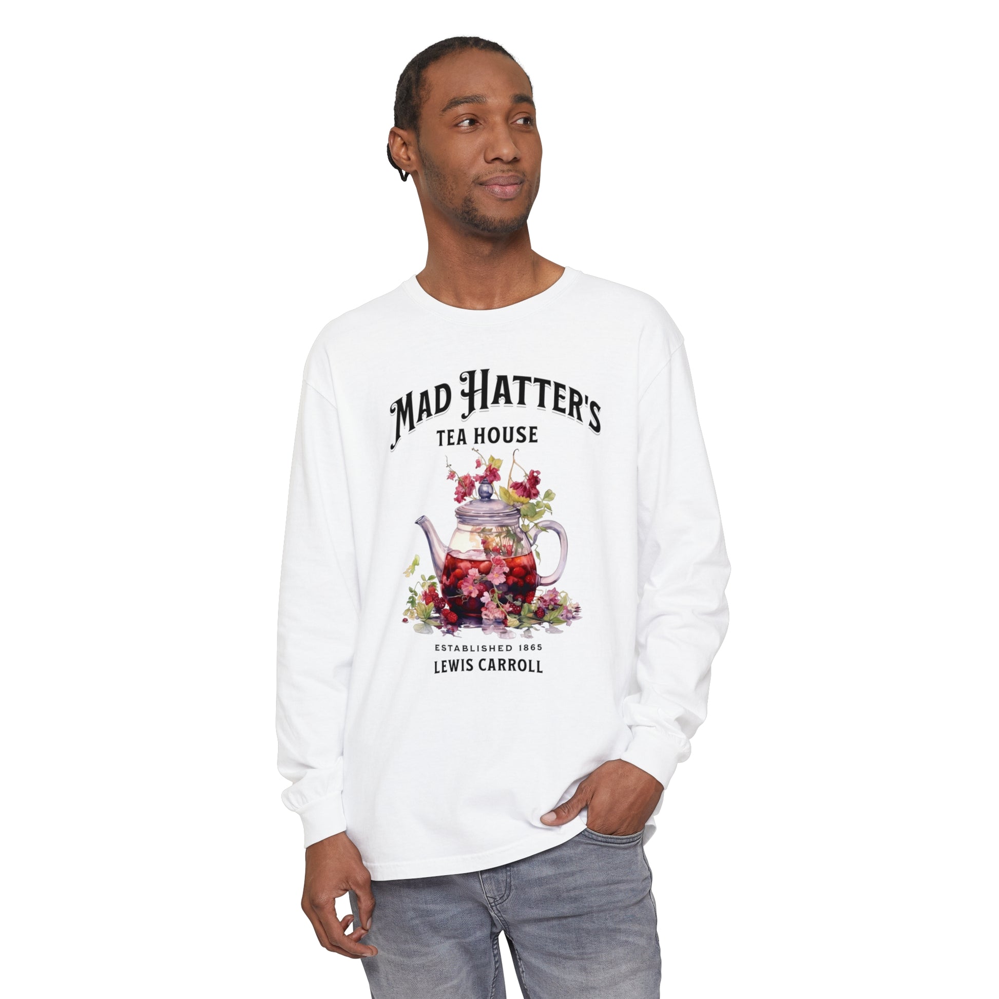 Mad Hatter's Tea Long Sleeve Shirt Alice In Wonderland Lewis Carroll Whimsigoth Academia TShirt Mad Hatter Tea Party Tee Bookish Booktok Long-sleeve Printify