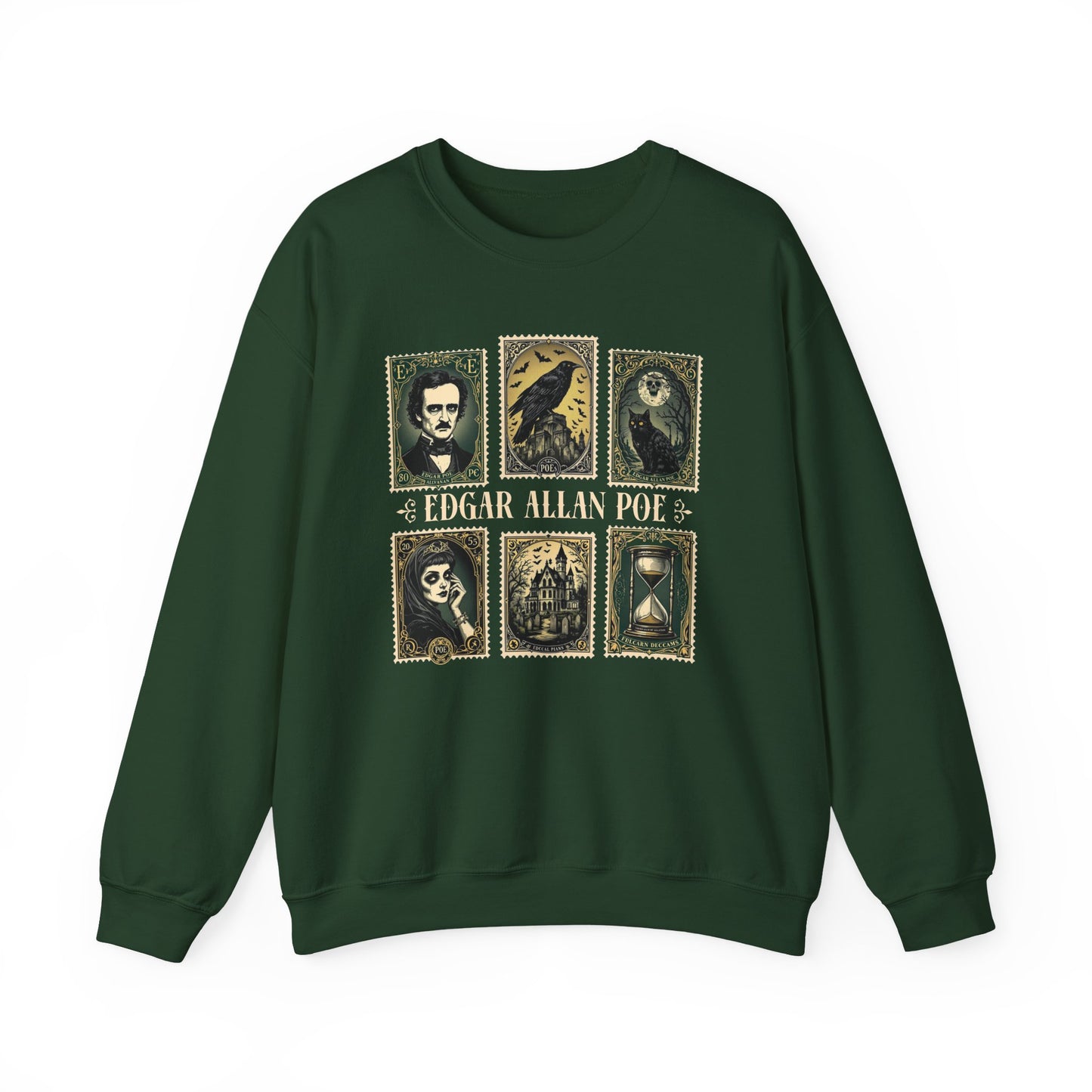 Edgar Allan Poe Sweatshirt The Raven Nevermore Gothic Horror Sweater Dark Academia Macabre Halloween Gift for Book Lovers Birthday Christmas Sweatshirt Printify Forest Green S