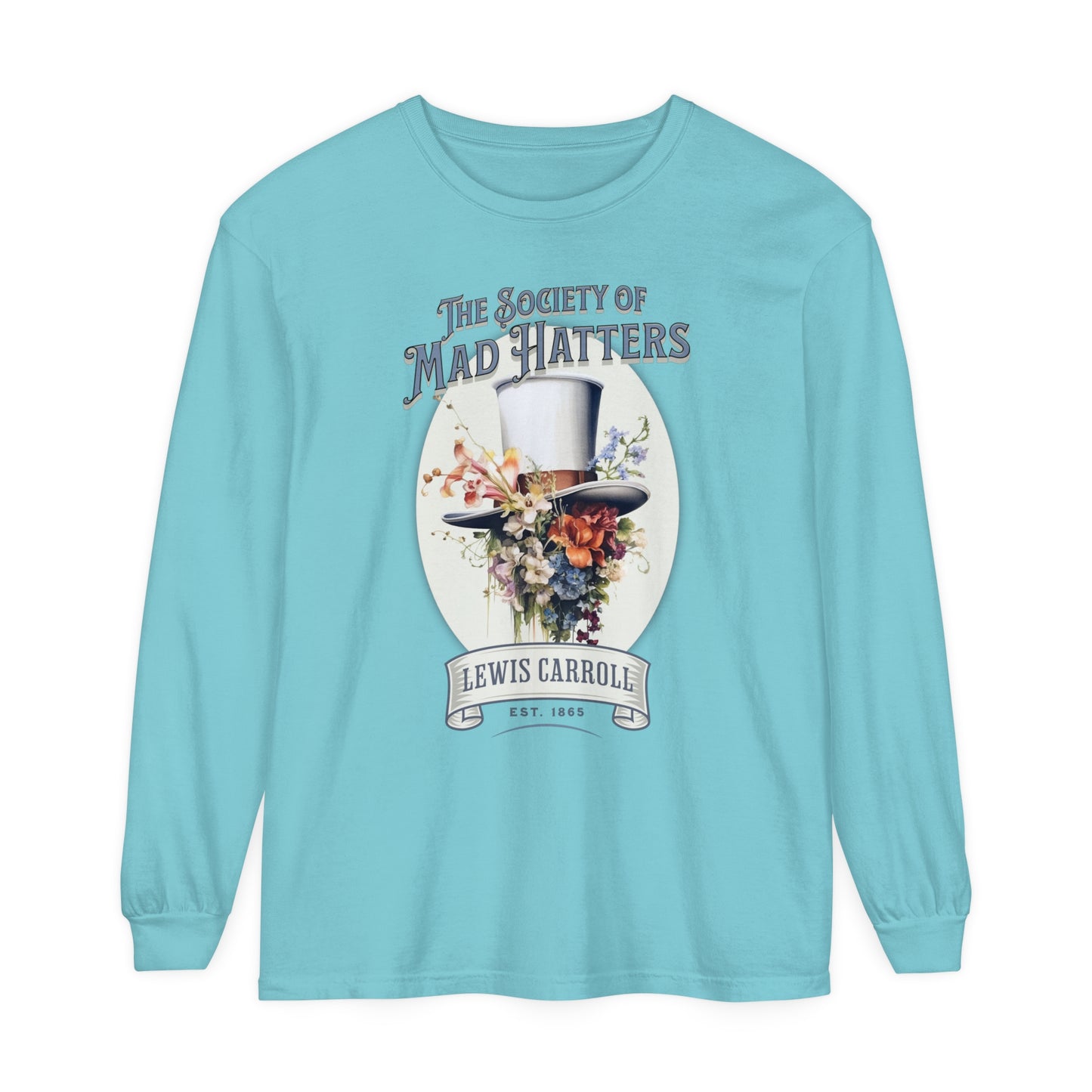 Alice in Wonderland Long Sleeve Shirt, Vintage Lewis Carroll The Mad Hatter TShirt, Tea Party, Queen of Hearts Bookish Booktok Academia Gift Long-sleeve Printify Chalky Mint S
