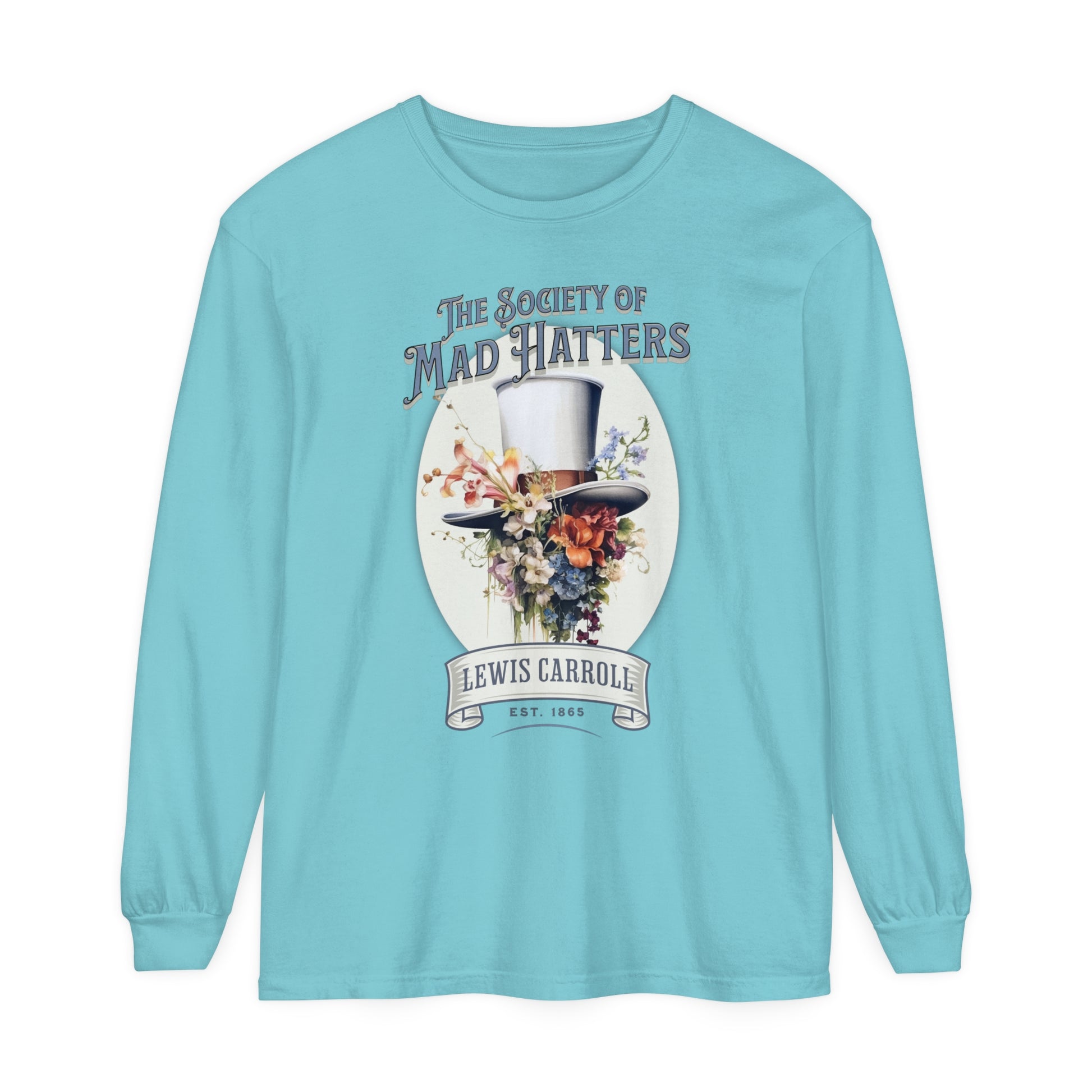 Alice in Wonderland Long Sleeve Shirt, Vintage Lewis Carroll The Mad Hatter TShirt, Tea Party, Queen of Hearts Bookish Booktok Academia Gift Long-sleeve Printify Chalky Mint S