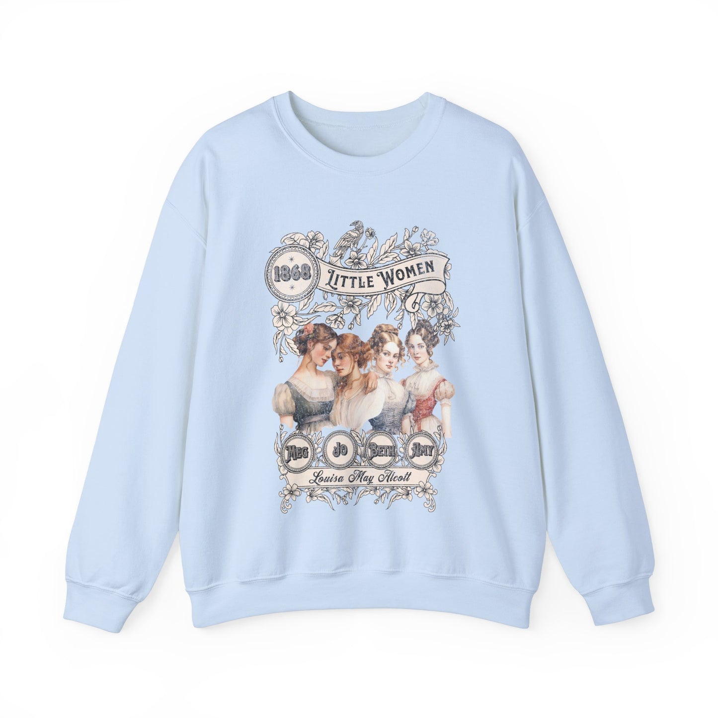 Little Women Sweatshirt, Louisa May Alcott Historical Romance Sweater, Bookish Literary Fan Art Gift, Gift for Her, Bookclub Crewneck Shirt Sweatshirt Printify S Light Blue
