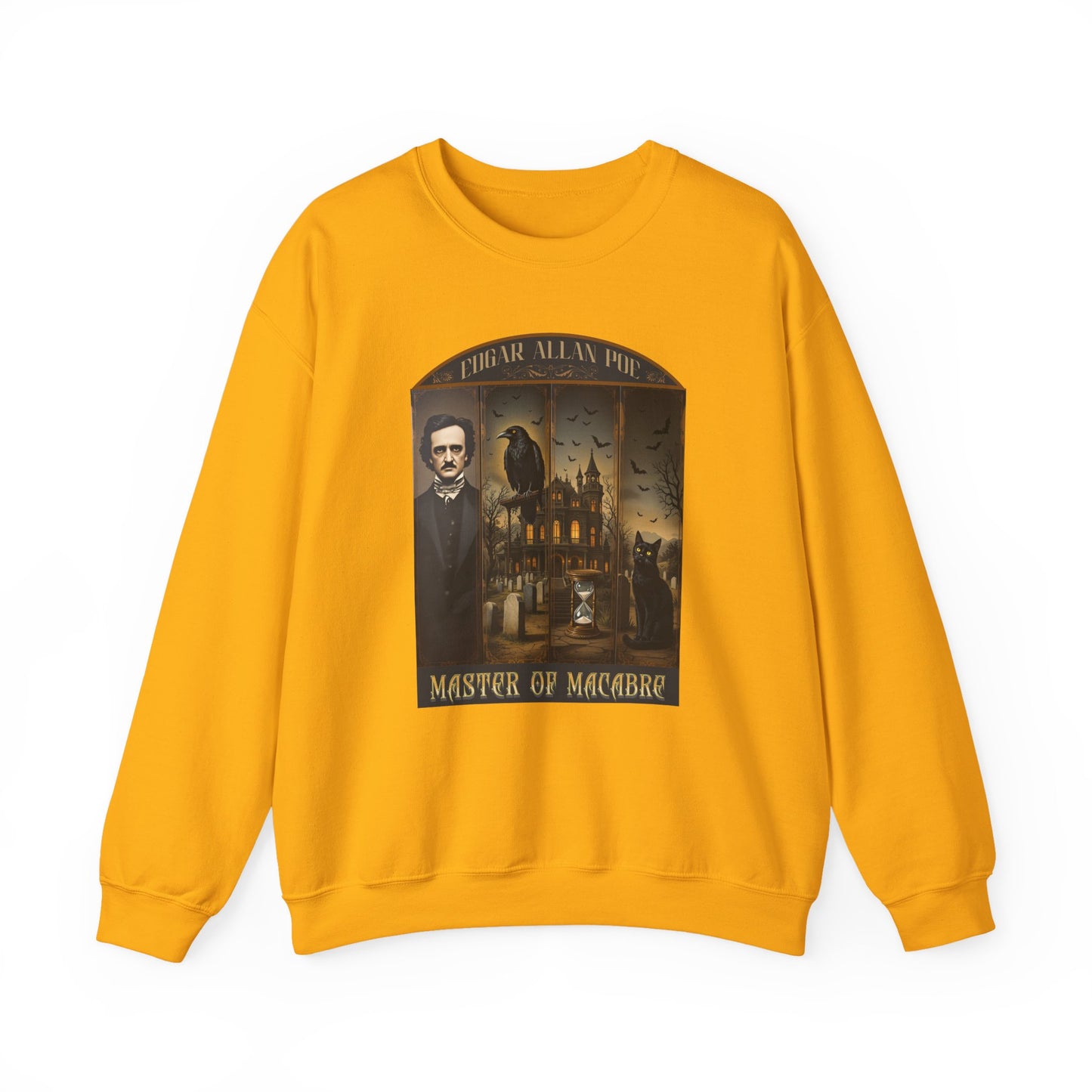 Edgar Allan Poe Sweatshirt The Raven Nevermore Gothic Horror Sweater Dark Academia Macabre Halloween Gift for Book Lovers Birthday Christmas Sweatshirt Printify Gold S