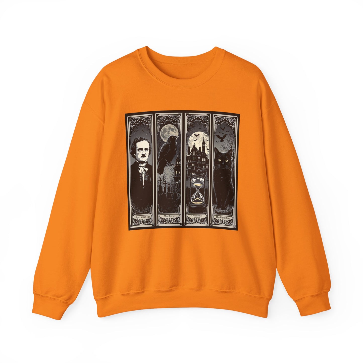 Edgar Allan Poe Sweatshirt The Raven Nevermore Gothic Horror Sweater Dark Academia Macabre Halloween Gift for Book Lovers Birthday Christmas Sweatshirt Printify Safety Orange S