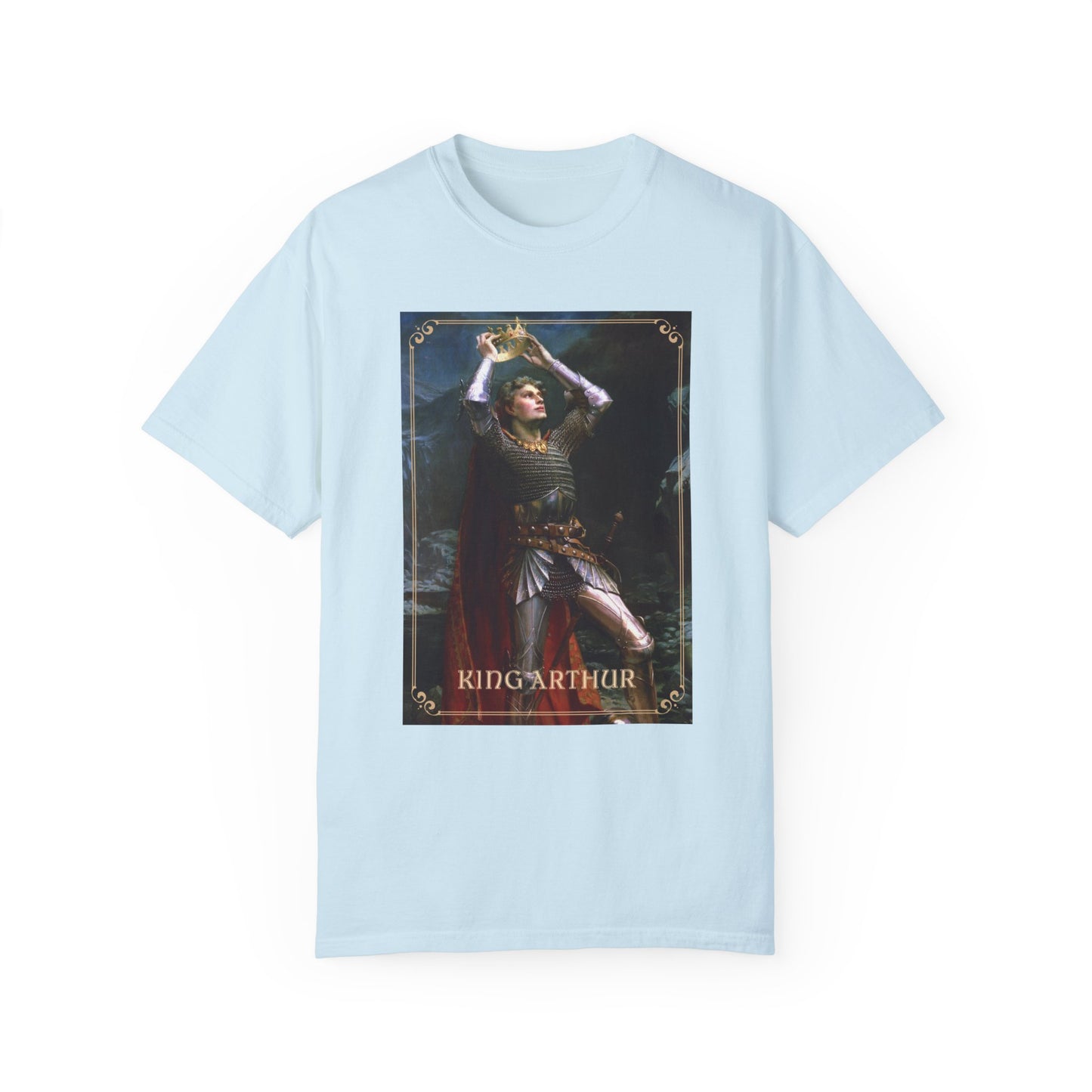 King Arthur Art Print T-shirt Mythical Tale Tee Comfortable Renfaire Medieval Festival Shirt Gift for Gamers Fantasy Lover Cosplay TShirt T-Shirt Printify Chambray S