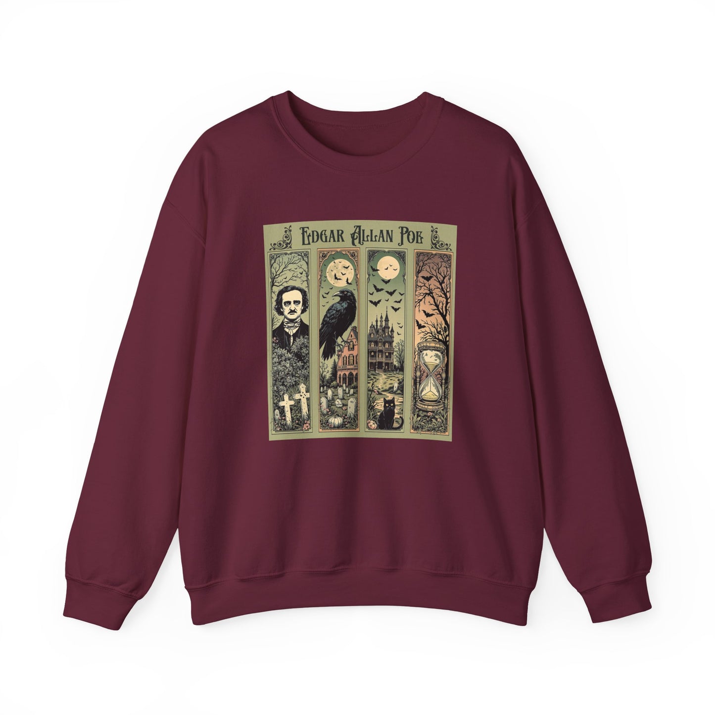 Edgar Allan Poe Sweatshirt The Raven Nevermore Gothic Horror Sweater Dark Academia Macabre Halloween Gift for Book Lovers Birthday Christmas Sweatshirt Printify Maroon S