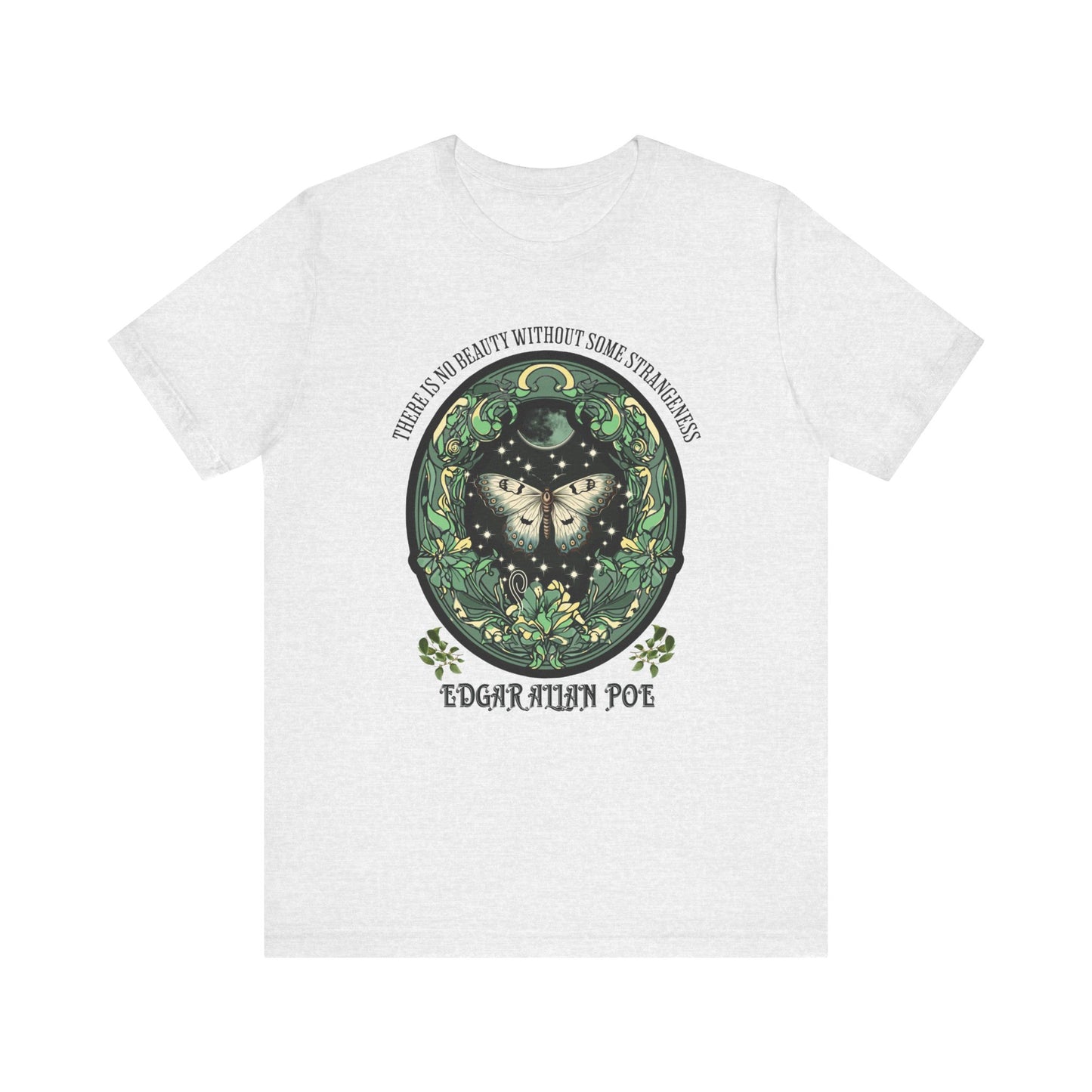 Edgar Allan Poe, Fairycore Night Garden T-Shirt, Book Lover Tee, Haunting Gothic Gift, Light, Dark Academia, Literary Poetry Bookclub Shirt T-Shirt Printify Ash S