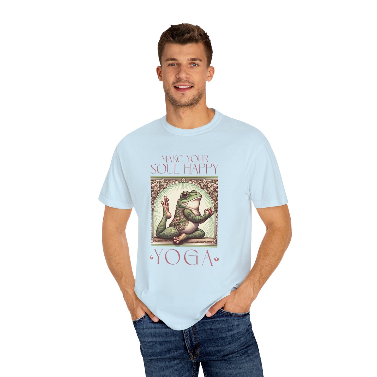 Yoga Frog Make Your Soul Happy Pink Unisex T-Shirt, Casual Wear, Highlander Fan Gift, Comfortable Graphic Tee