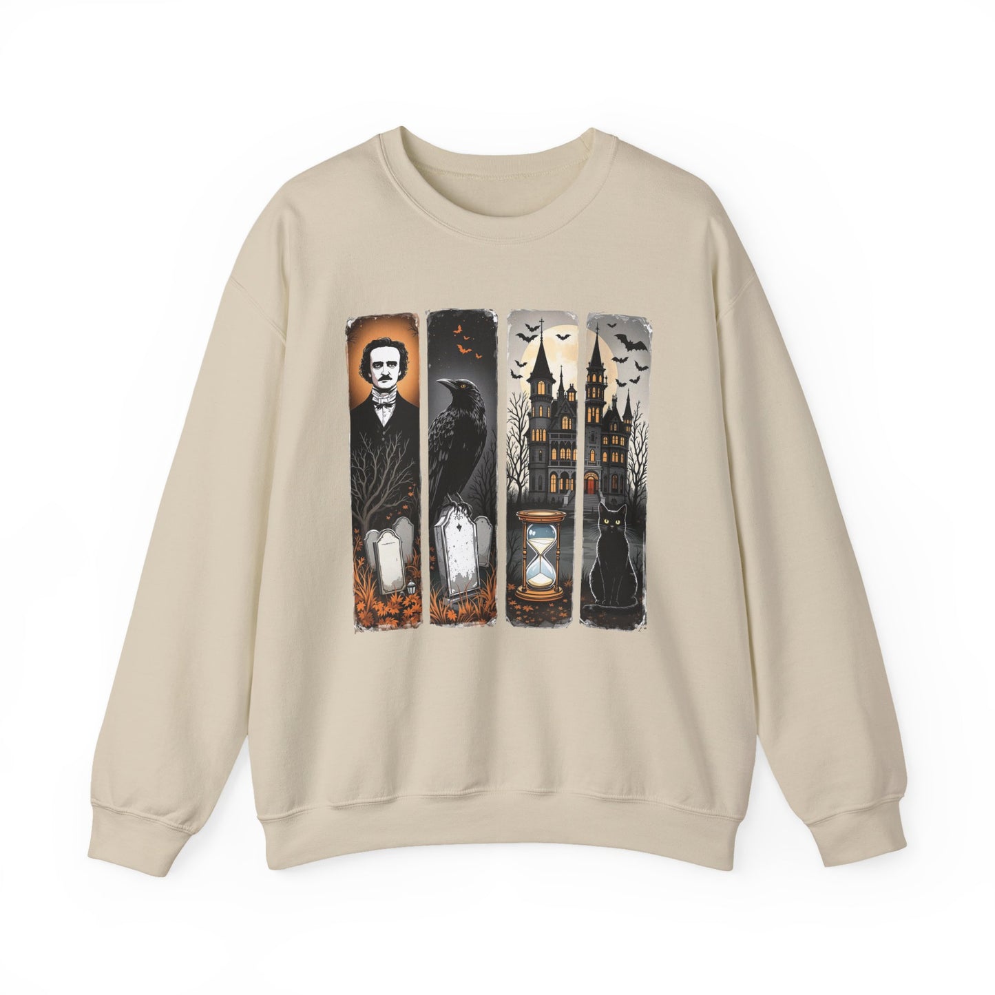 Edgar Allan Poe Sweatshirt The Raven Nevermore Gothic Horror Sweater Dark Academia Macabre Halloween Gift for Book Lovers Birthday Christmas Sweatshirt Printify Sand S