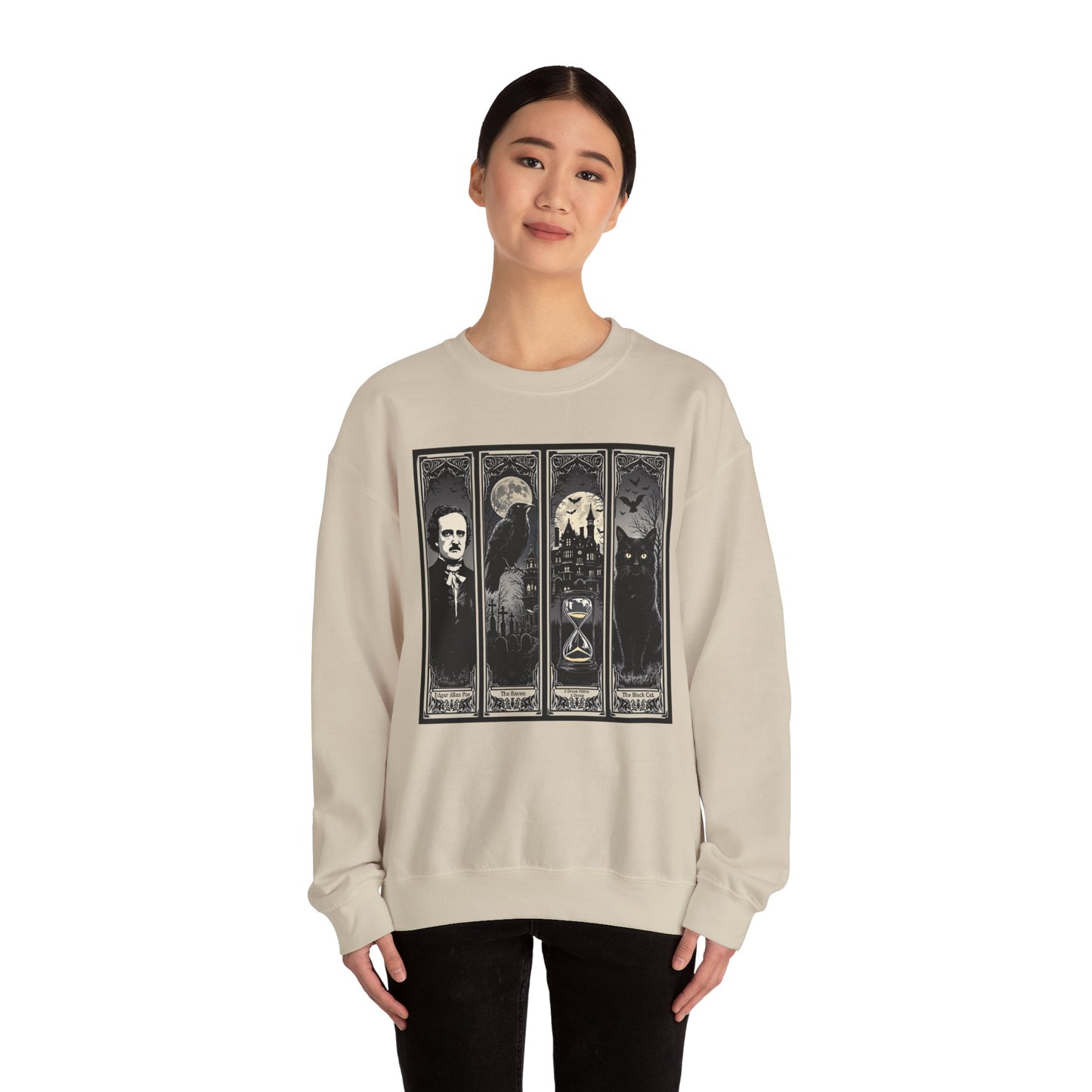 Edgar Allan Poe Sweatshirt The Raven Nevermore Gothic Horror Sweater Dark Academia Macabre Halloween Gift for Book Lovers Birthday Christmas Sweatshirt Printify