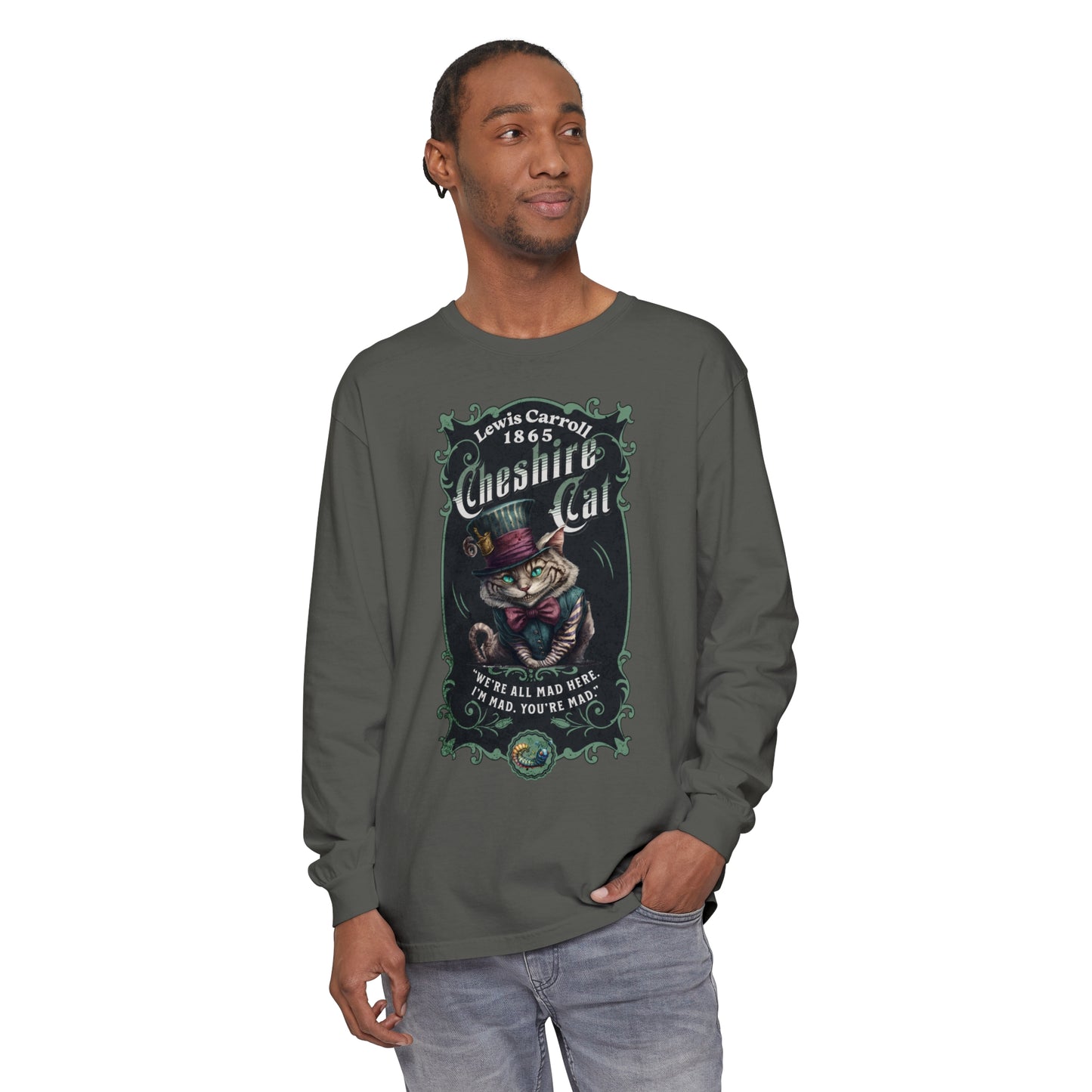 Cheshire Cat Long Sleeve Shirt, Alice in Wonderland, Lewis Carroll Dark Academia TShirt Mad Hatter Tea Party Bookish Book Lover Booktok Gift Long-sleeve Printify