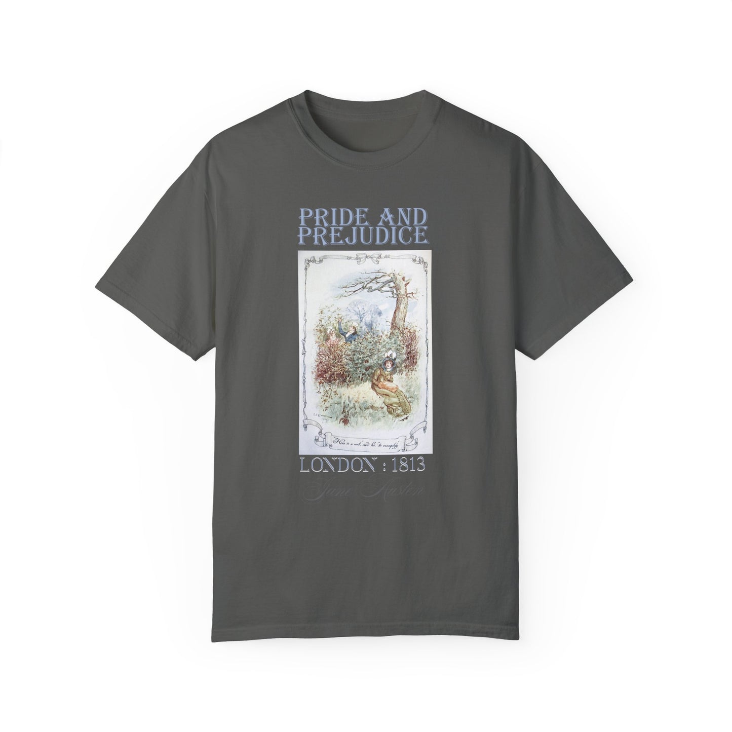 Jane Austen Comfort Colors TShirt, Pride & Prejudice Historical Romance, Bookish Literary Jane Austen Fan Art Gift for Her Bookclub Tee T-Shirt Printify Pepper S