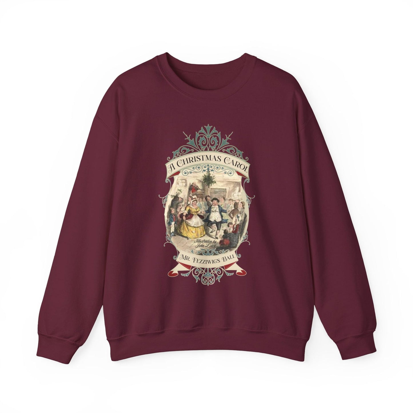 A Christmas Carol Shirt, Vintage Charles Dickens Victorian, Scrooge Fezziwig's Ball, Holiday Tradition X-Mas Movie Sweater Bookish Christmas Sweatshirt Printify S Maroon