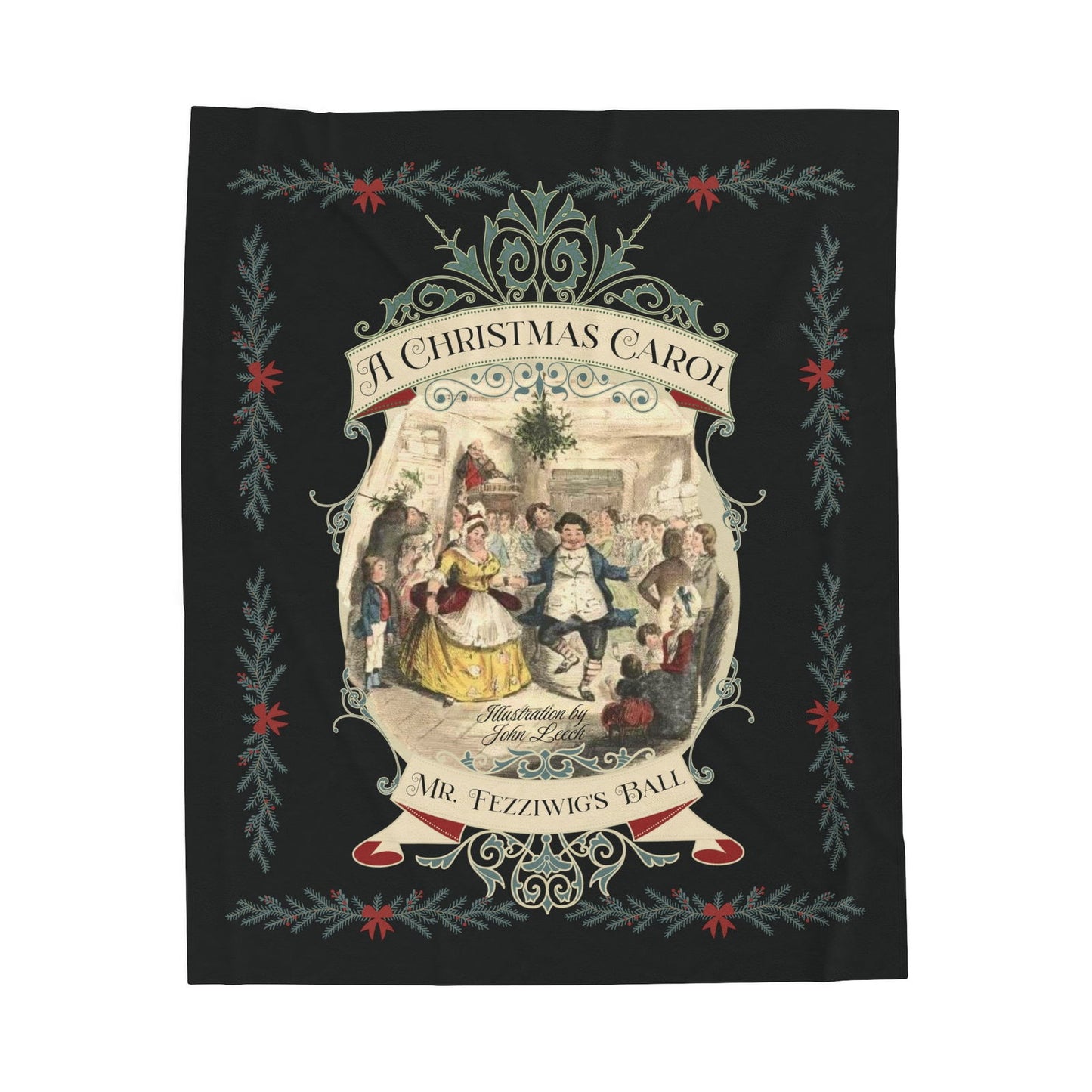 Blanket, A Christmas Carol, Vintage Charles Dickens Victorian Scrooge Fezziwig's Ball, Holiday Tradition X-Mas Movie Bookish Christmas Throw All Over Prints Printify 50" × 60"