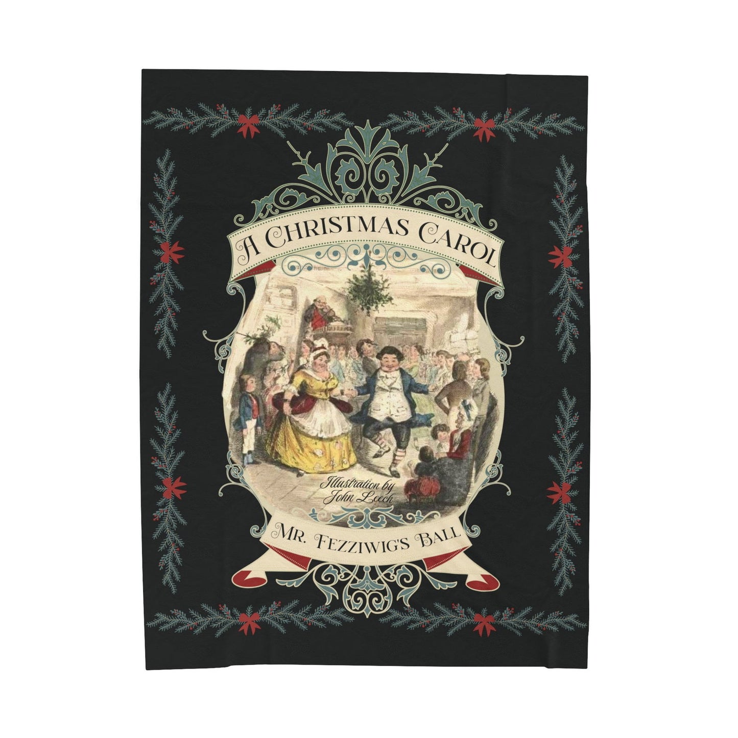 Blanket, A Christmas Carol, Vintage Charles Dickens Victorian Scrooge Fezziwig's Ball, Holiday Tradition X-Mas Movie Bookish Christmas Throw All Over Prints Printify 60" × 80"