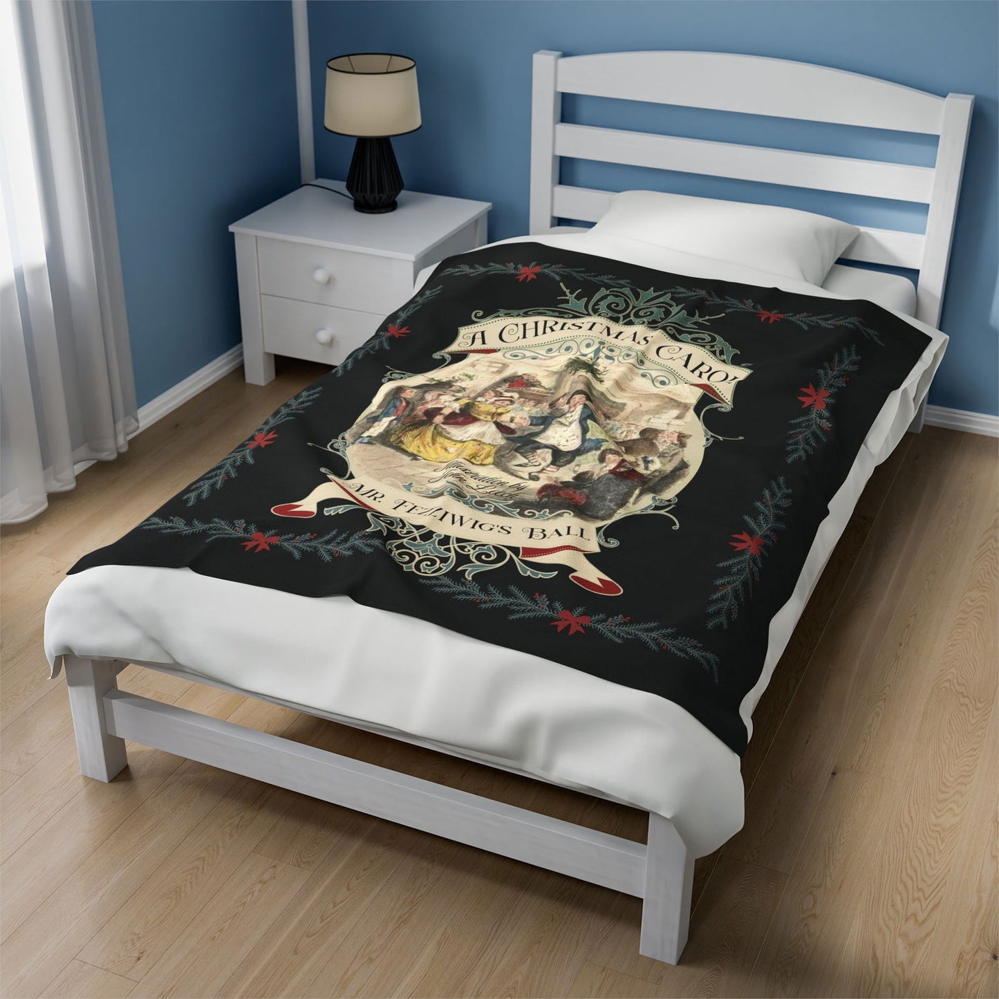 Blanket, A Christmas Carol, Vintage Charles Dickens Victorian Scrooge Fezziwig's Ball, Holiday Tradition X-Mas Movie Bookish Christmas Throw All Over Prints Printify