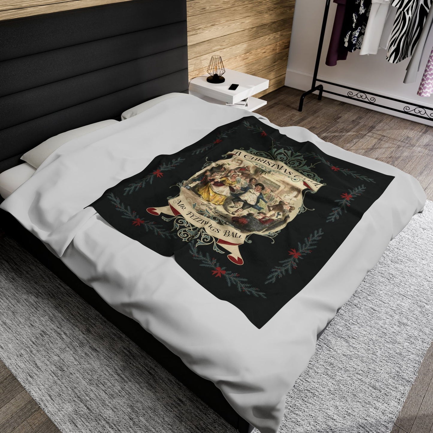 Blanket, A Christmas Carol, Vintage Charles Dickens Victorian Scrooge Fezziwig's Ball, Holiday Tradition X-Mas Movie Bookish Christmas Throw All Over Prints Printify