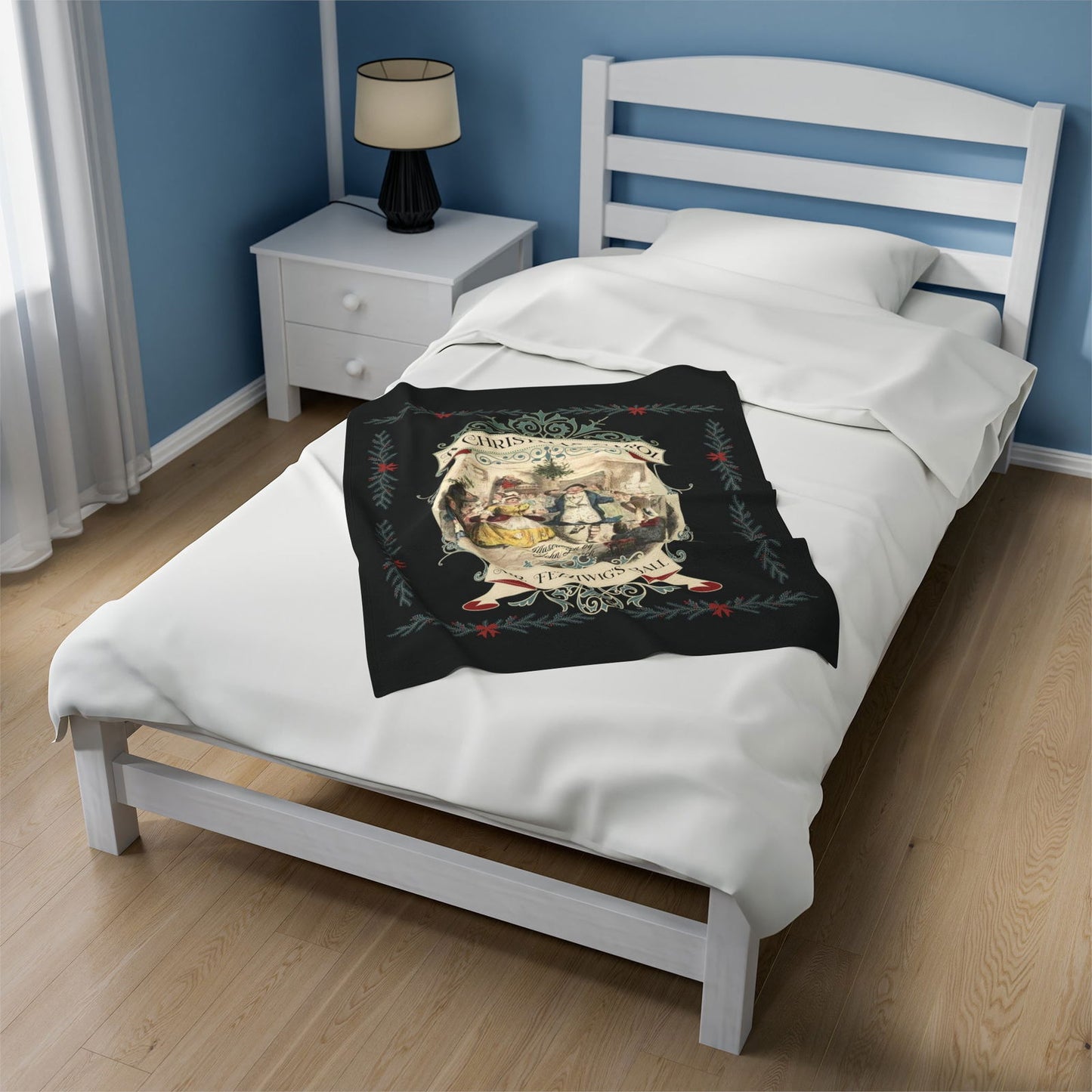 Blanket, A Christmas Carol, Vintage Charles Dickens Victorian Scrooge Fezziwig's Ball, Holiday Tradition X-Mas Movie Bookish Christmas Throw All Over Prints Printify