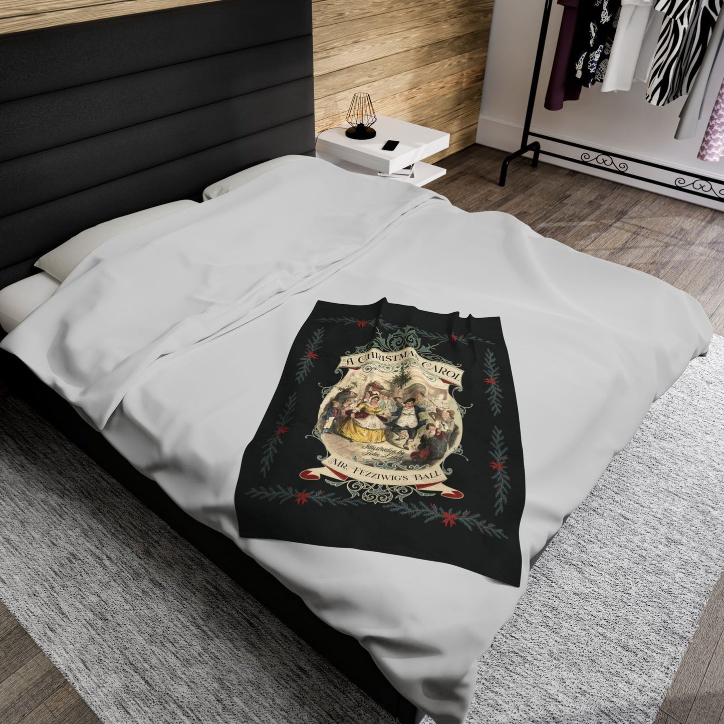 Blanket, A Christmas Carol, Vintage Charles Dickens Victorian Scrooge Fezziwig's Ball, Holiday Tradition X-Mas Movie Bookish Christmas Throw All Over Prints Printify